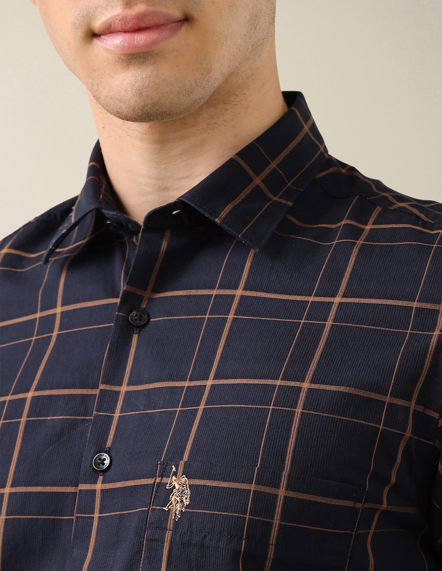 Grid Tattersall Checked Tailored Fit Shirt Navy - U.S. Polo Assn. India | Large