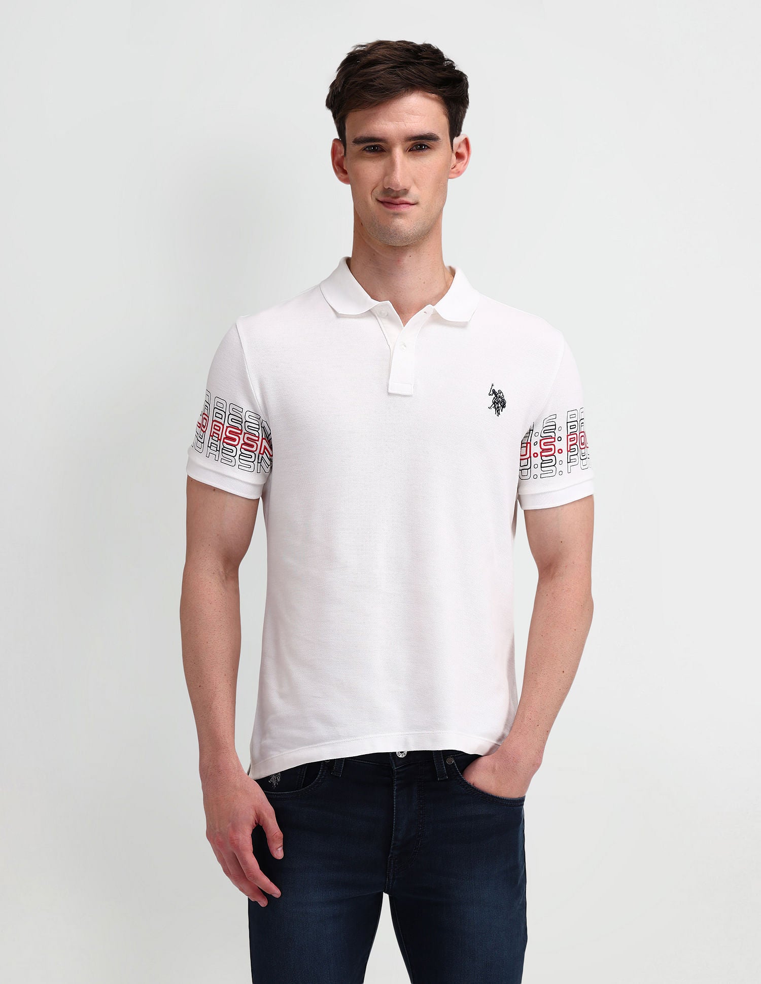 Muscle Fit Typography Polo Shirt White - U.S. Polo Assn. India | Large