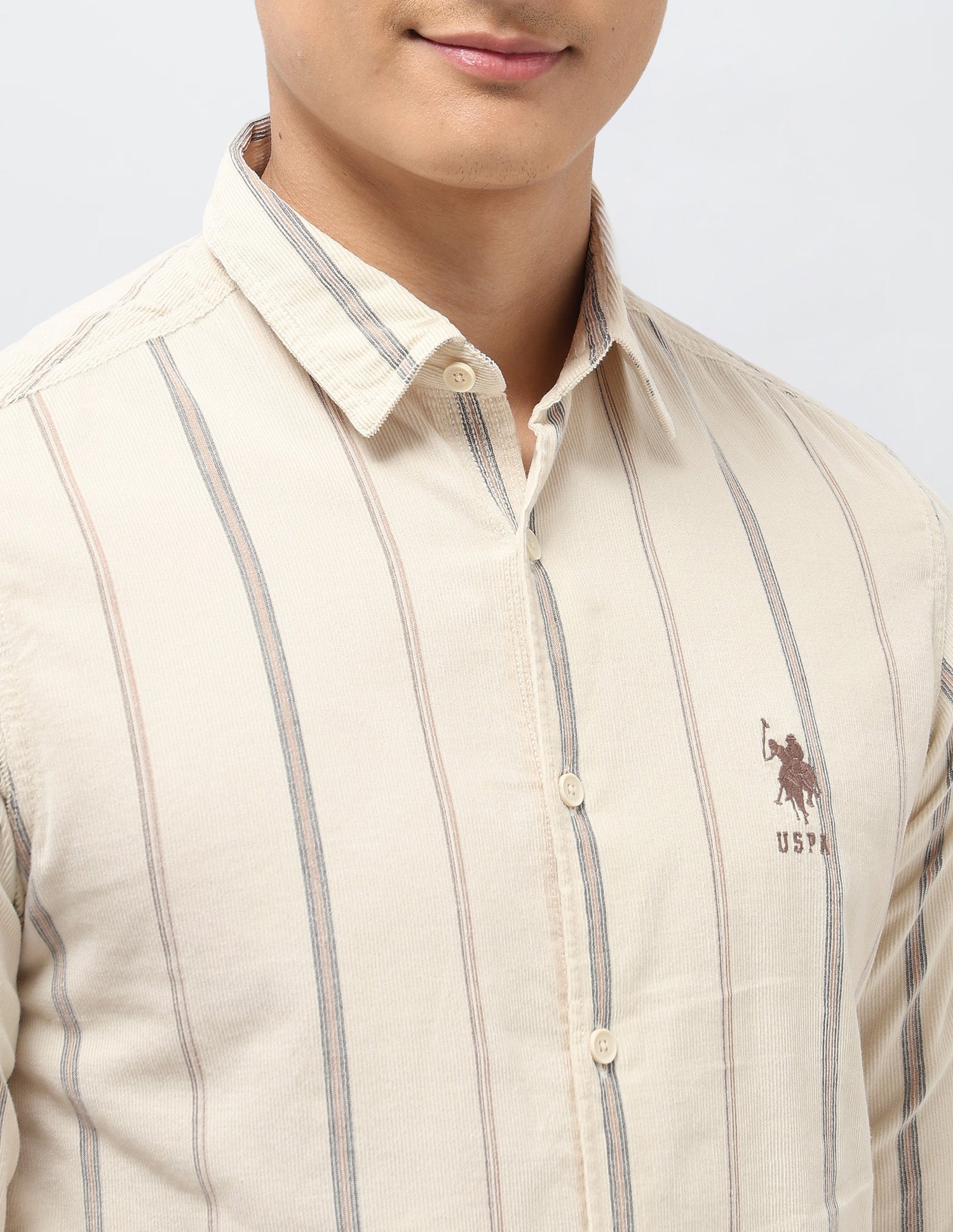 Vertical Striped Slim Fit Shirt Ivory - U.S. POLO ASSN. | Large