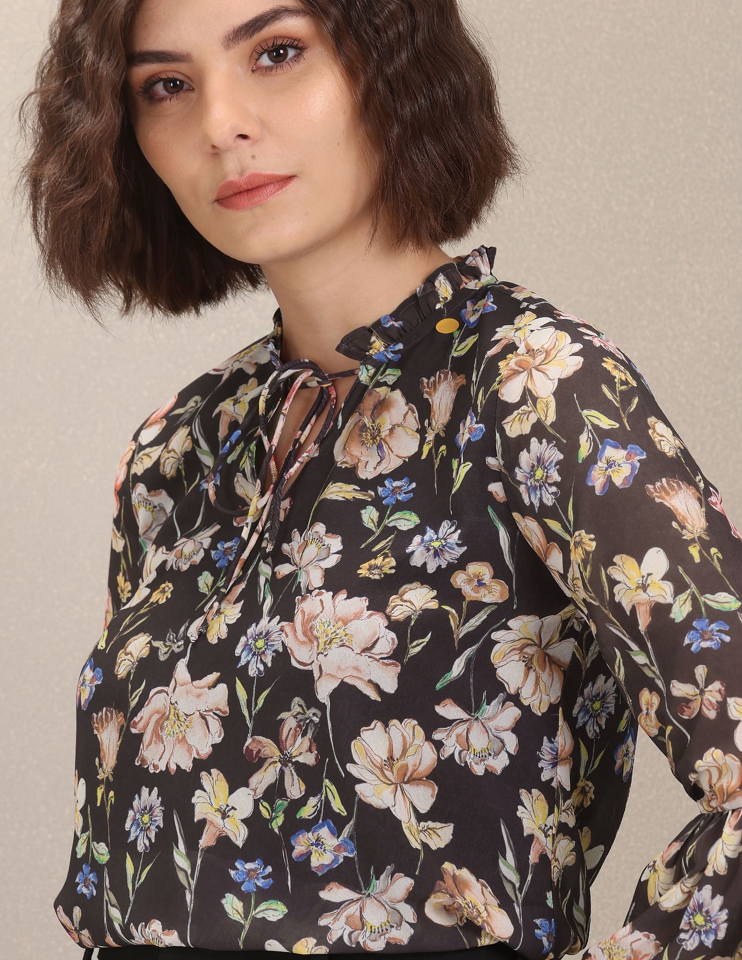 Floral Print Bell Sleeve Top Black - U.S. Polo Assn. India | Large