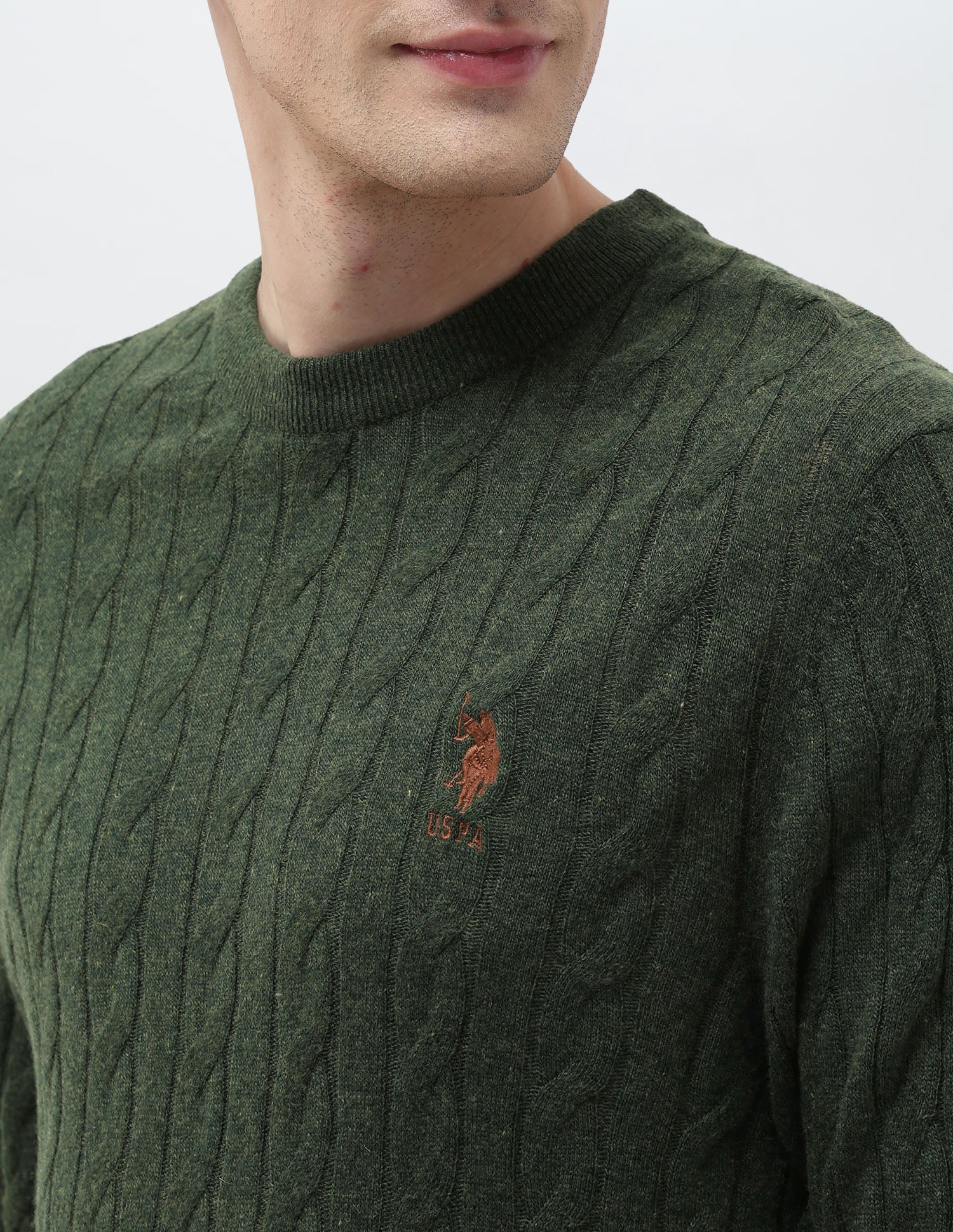 Cable Patterned Knit Regular Fit Sweater Dark Green - U.S. POLO ASSN. | Large
