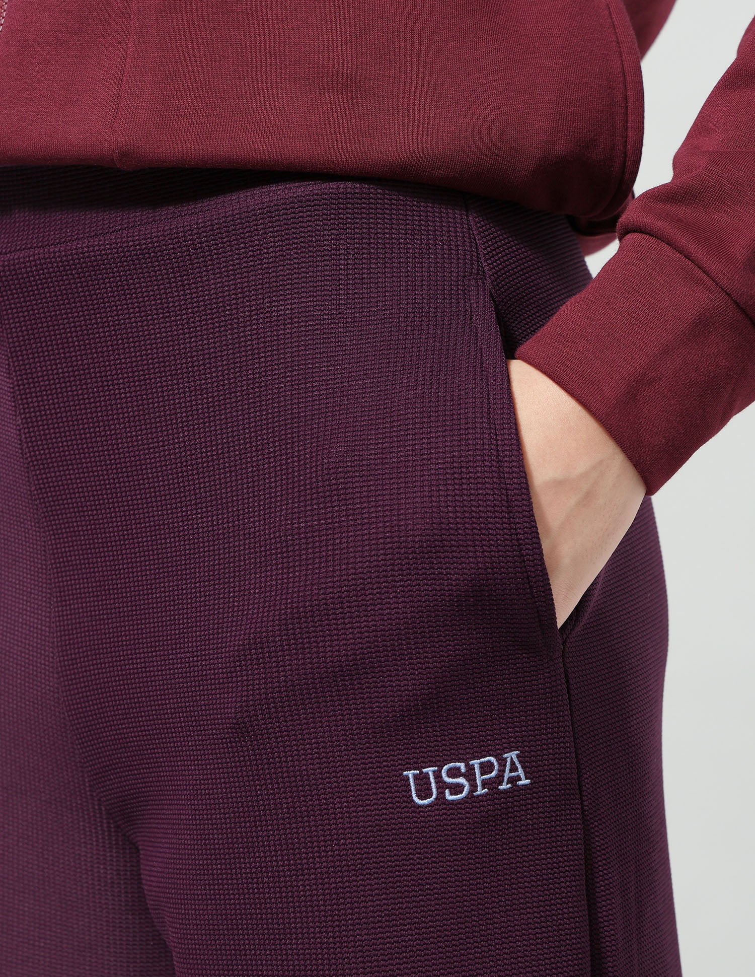 Waffle Textured Wide Leg Fit Pants Wine - U.S. Polo Assn. India | Large