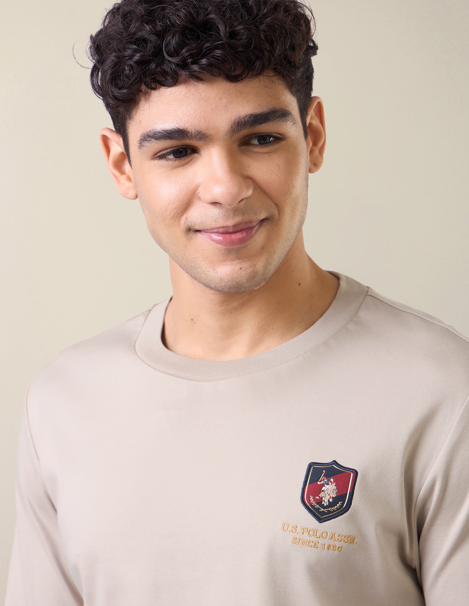 Solid Slim Fit T-Shirt Beige - U.S. Polo Assn. India | Large