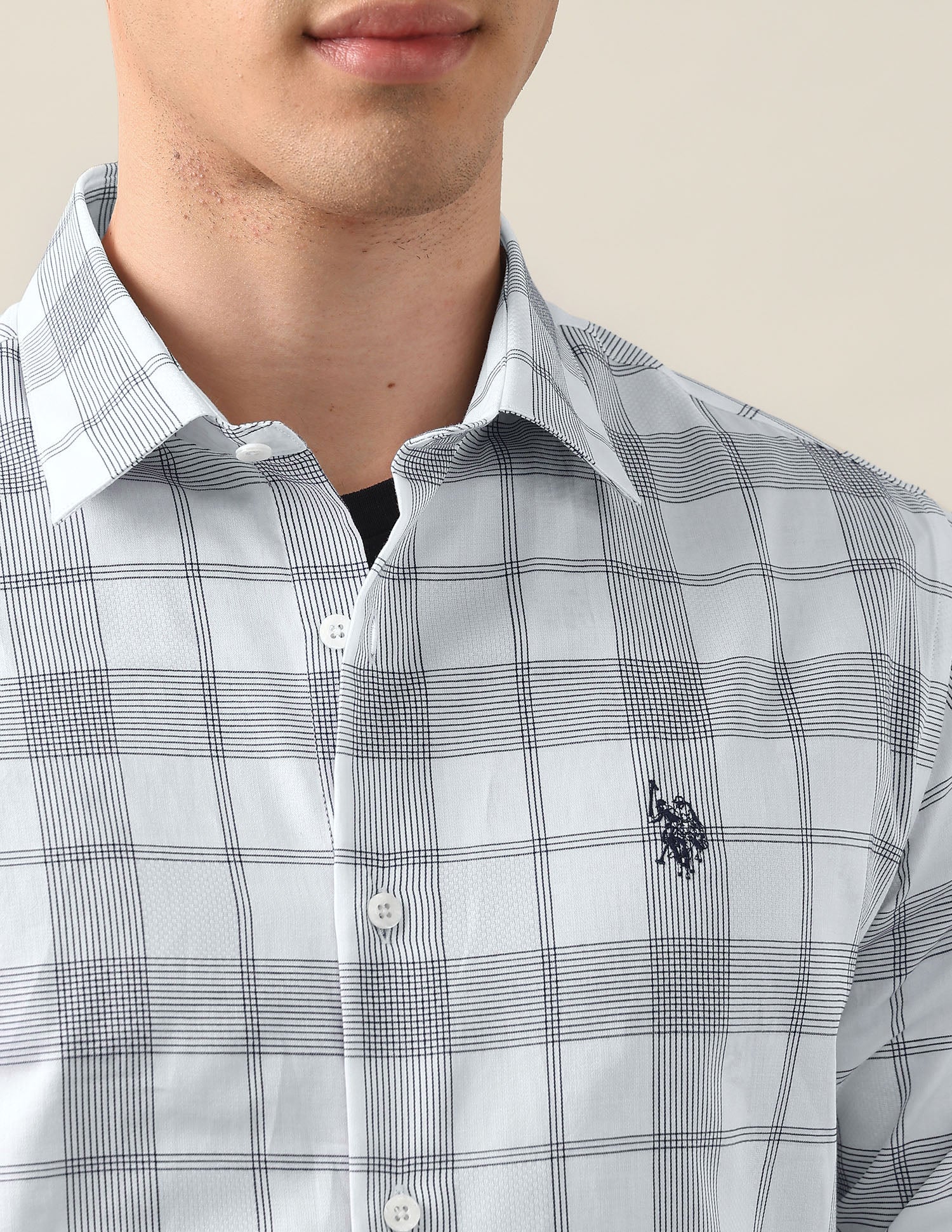 Grid Tattersall Checked Satin Shirt Navy - U.S. Polo Assn. India | Large