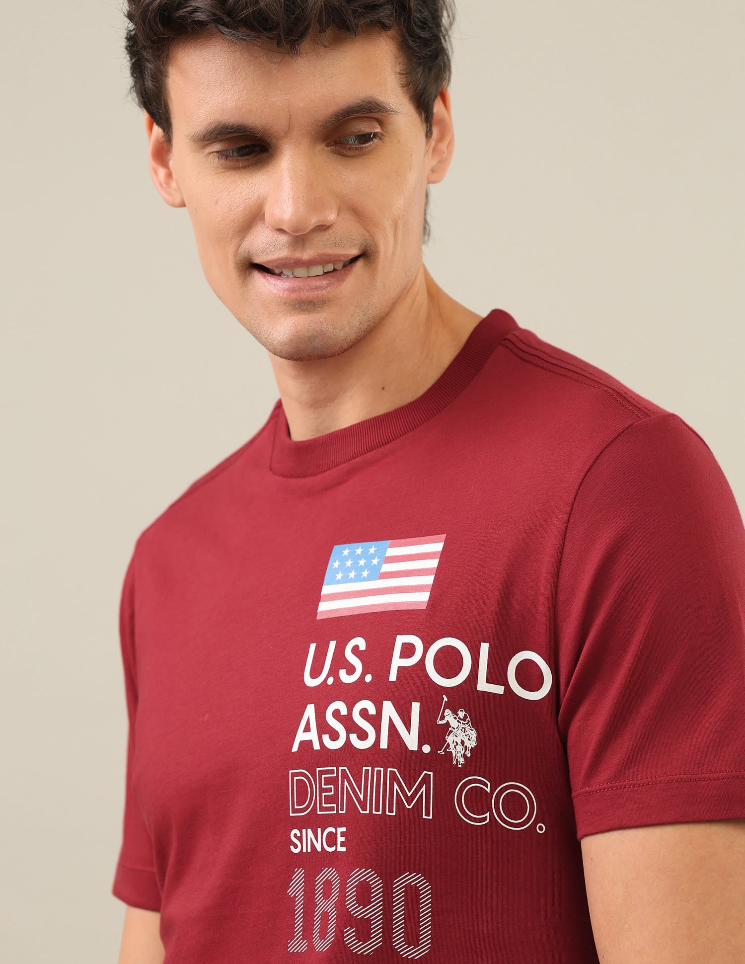 Typographic Brand Printed Regular Fit T-Shirt Red - U.S. Polo Assn. India | Large