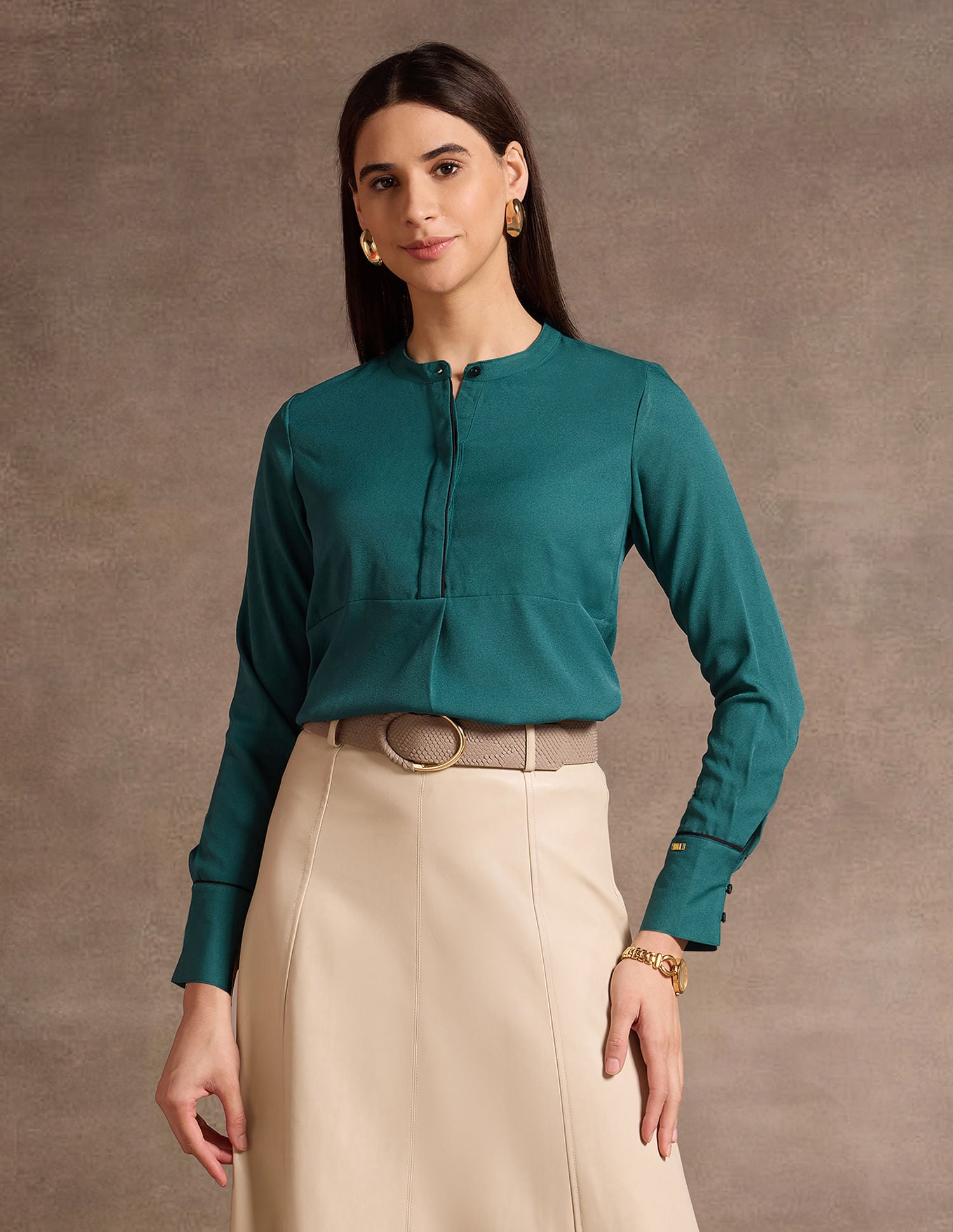 Mandarin Collar Tipped Placket Top Teal - U.S. Polo Assn. India | Large