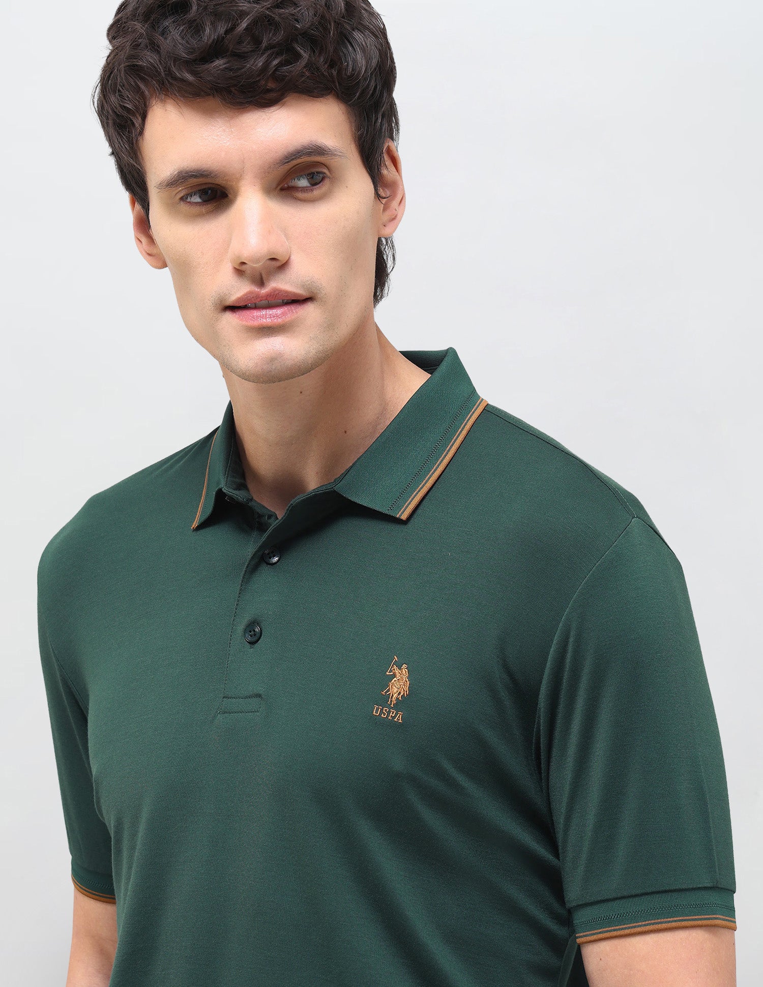 Slim Fit Solid Polo Shirt Green - U.S. Polo Assn. India | Large