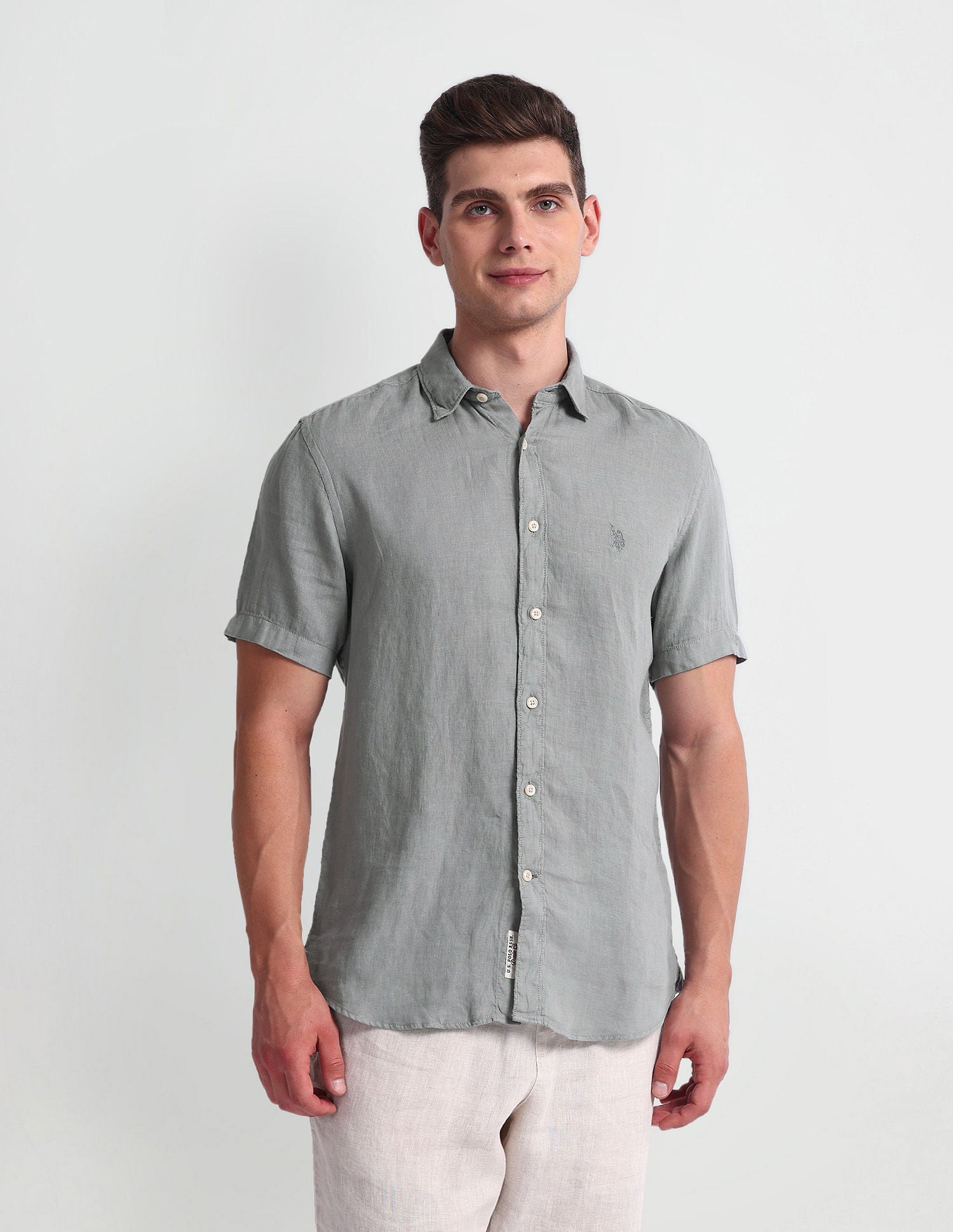 Slim Fit Solid Shirt Light Grey - U.S. Polo Assn. India | Large