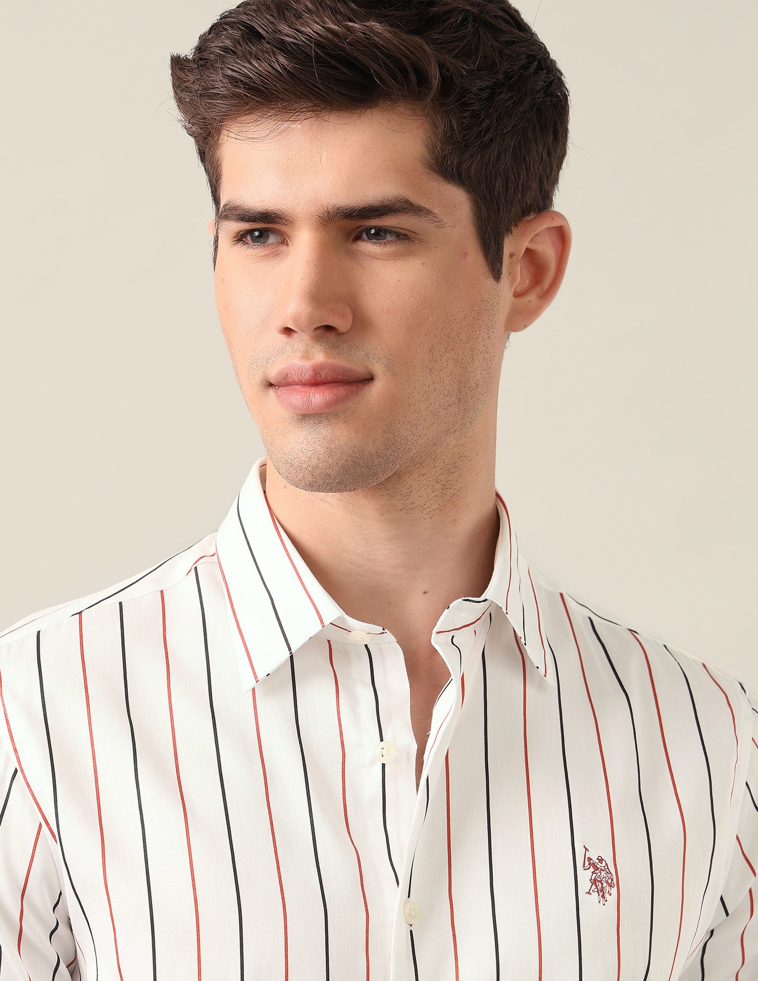 Vertical Striped Satin Shirt White - U.S. Polo Assn. India | Large