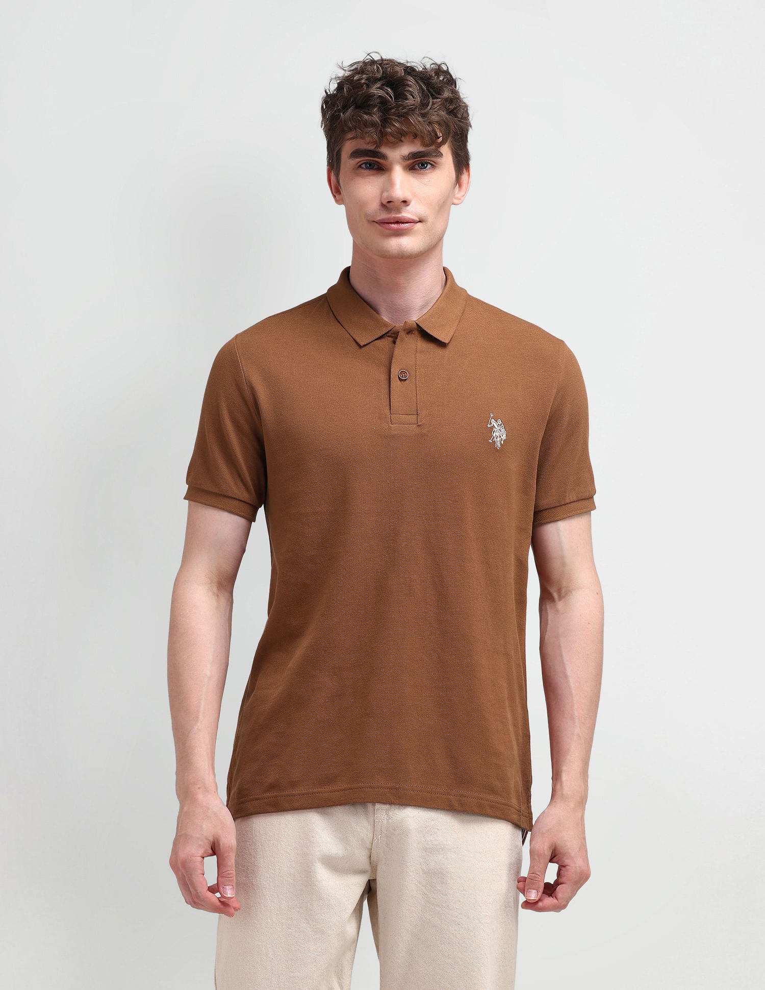 Muscle Fit Solid Polo Shirt Brown - U.S. Polo Assn. India | Large