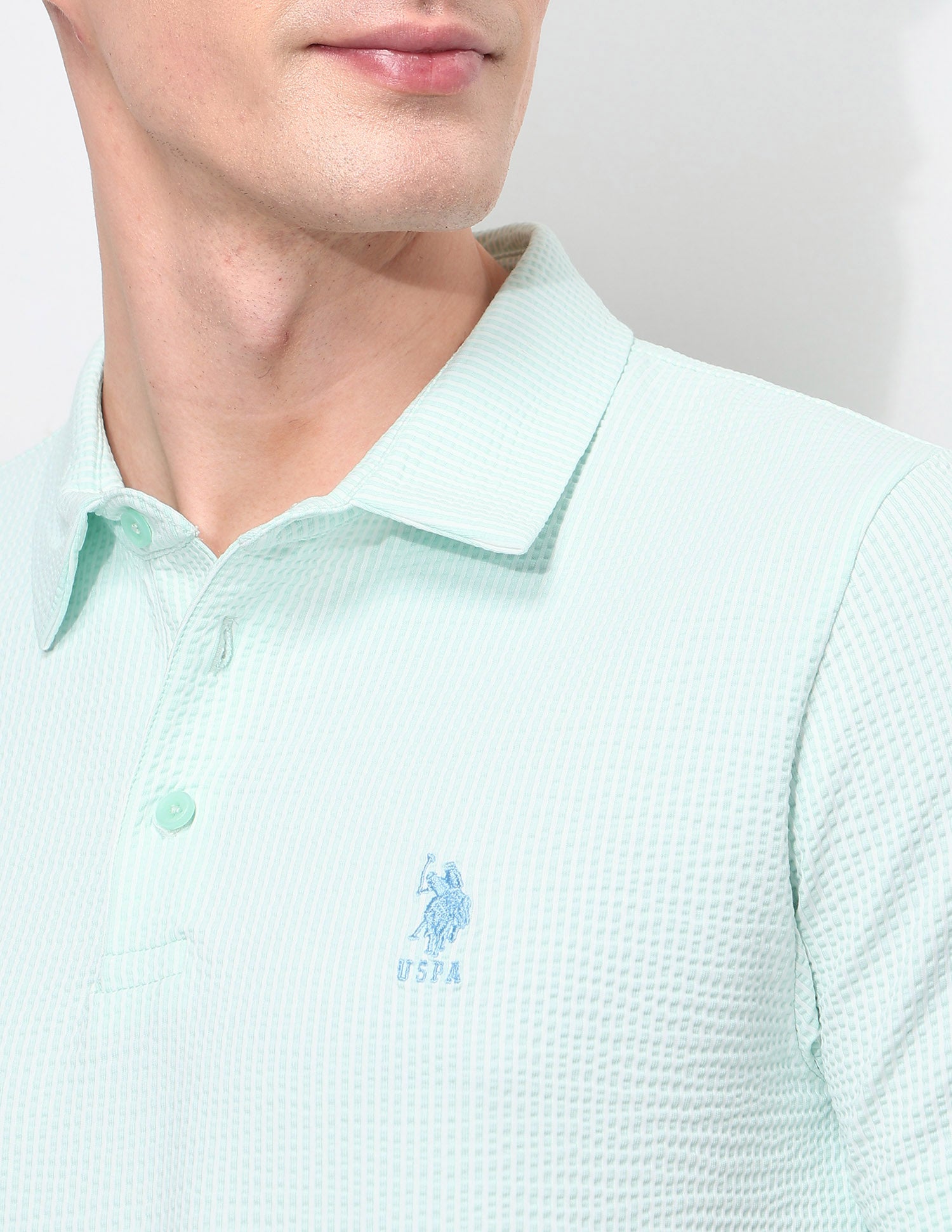 Textured White Harbour Polo Shirt Mint - U.S. Polo Assn. India | Large