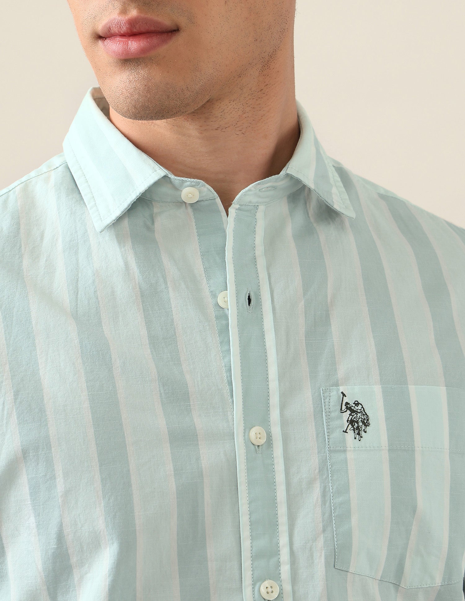 Tailored Fit Vertical Striped Shirt Green - U.S. Polo Assn. India | Large