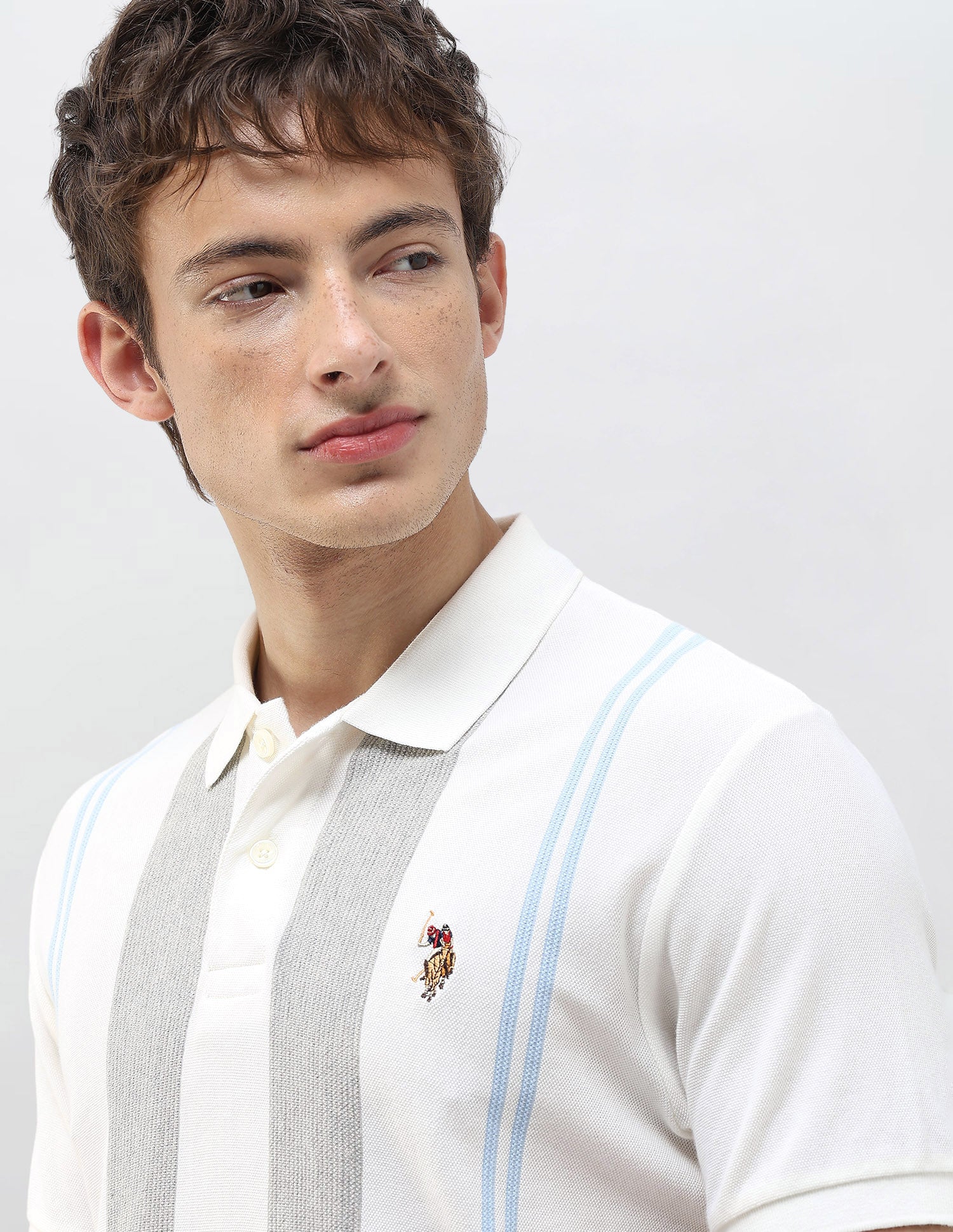 Vertical Striped Muscle Fit Polo Shirt White - U.S. Polo Assn. India | Large