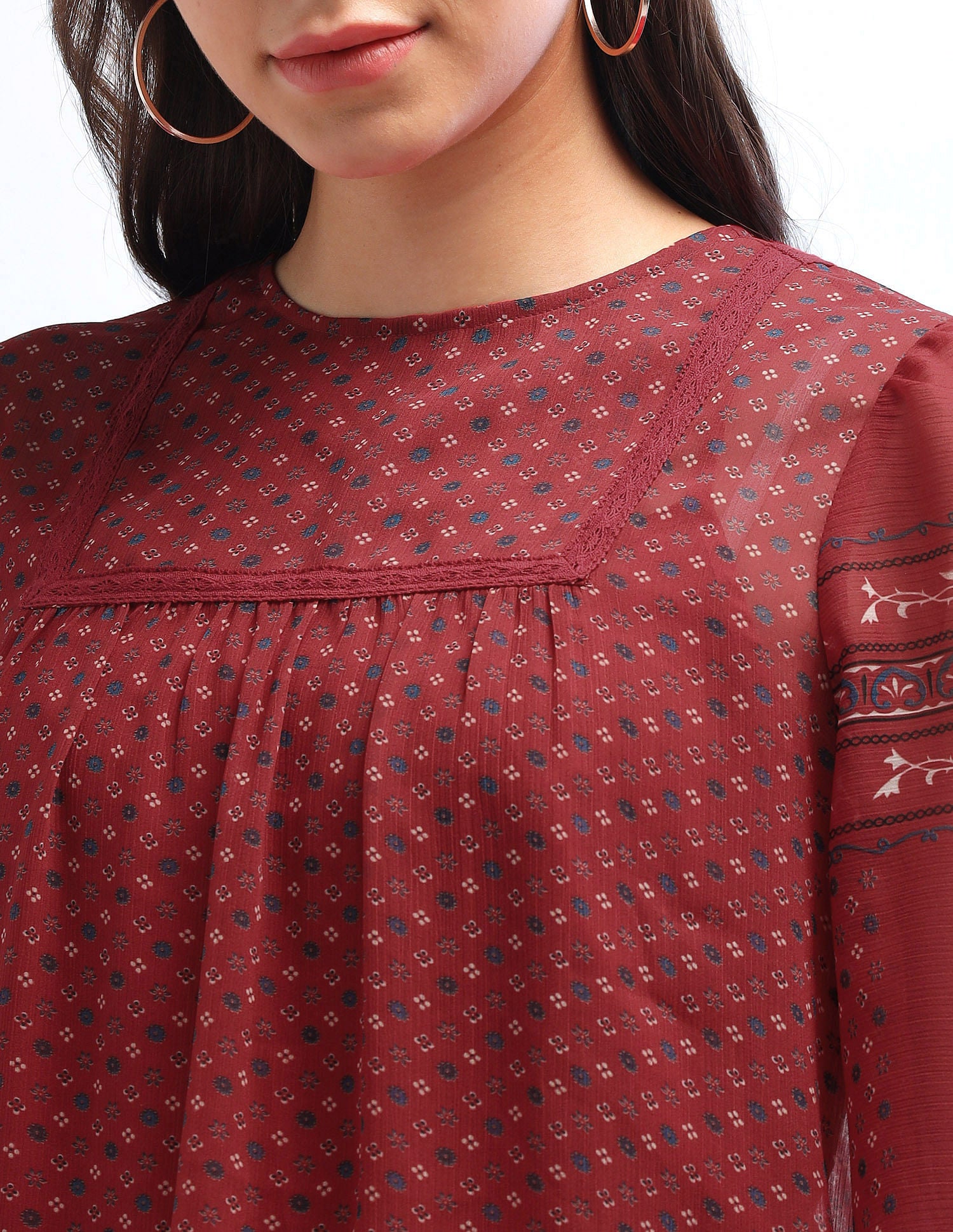 Boho Printed Crinkled Chiffon Top Multicolor - U.S. POLO ASSN. | Large