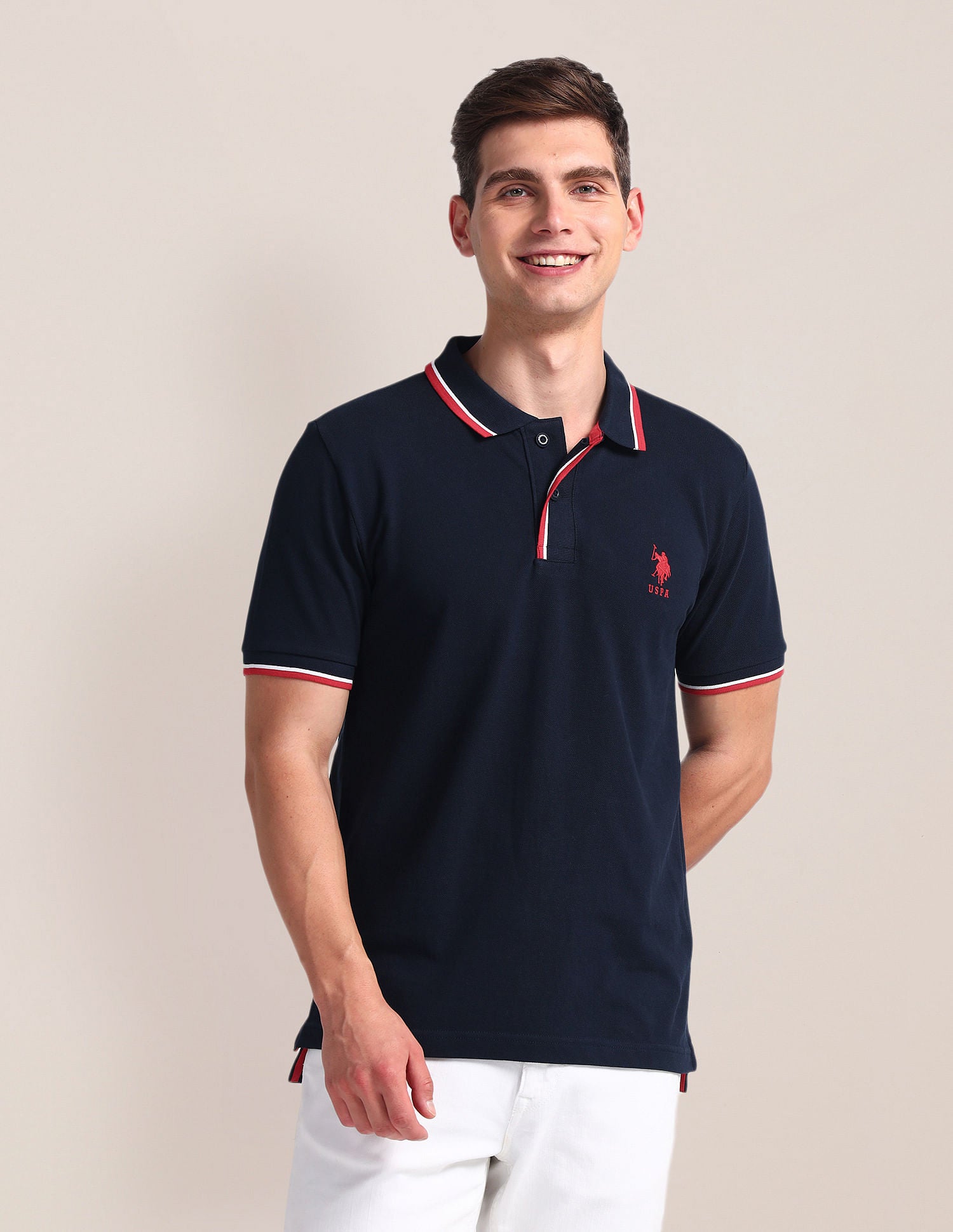 Tipped Collar Slim Polo Shirt Navy - U.S. Polo Assn. India | Large