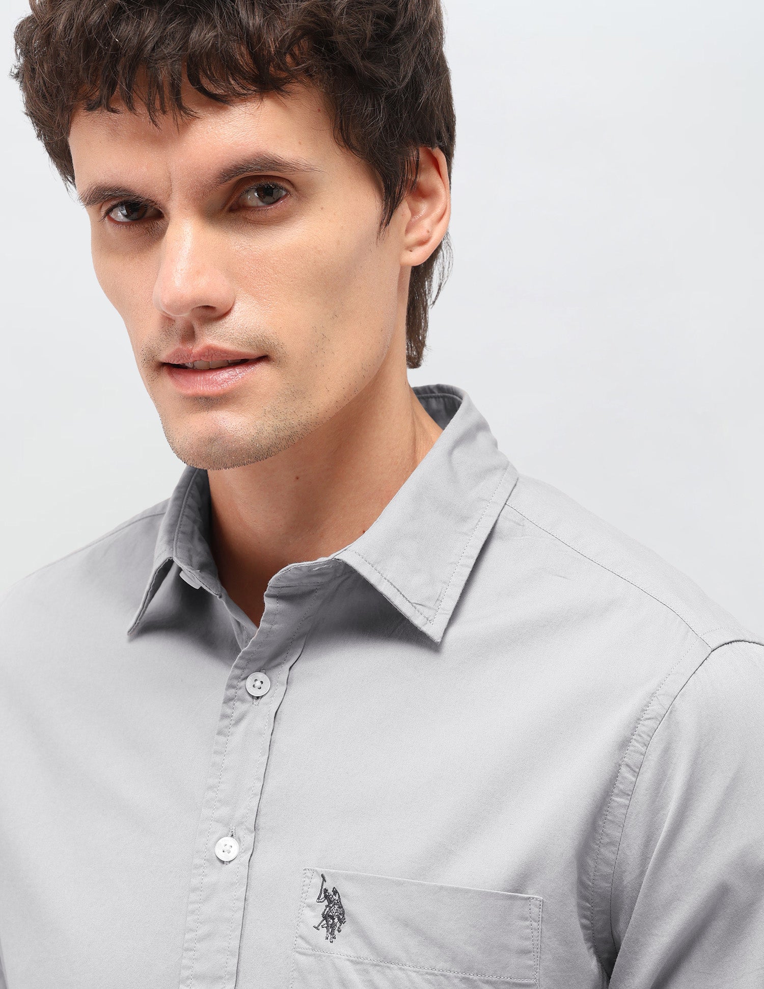 Twill Solid Shirt Light Grey - U.S. Polo Assn. India | Large
