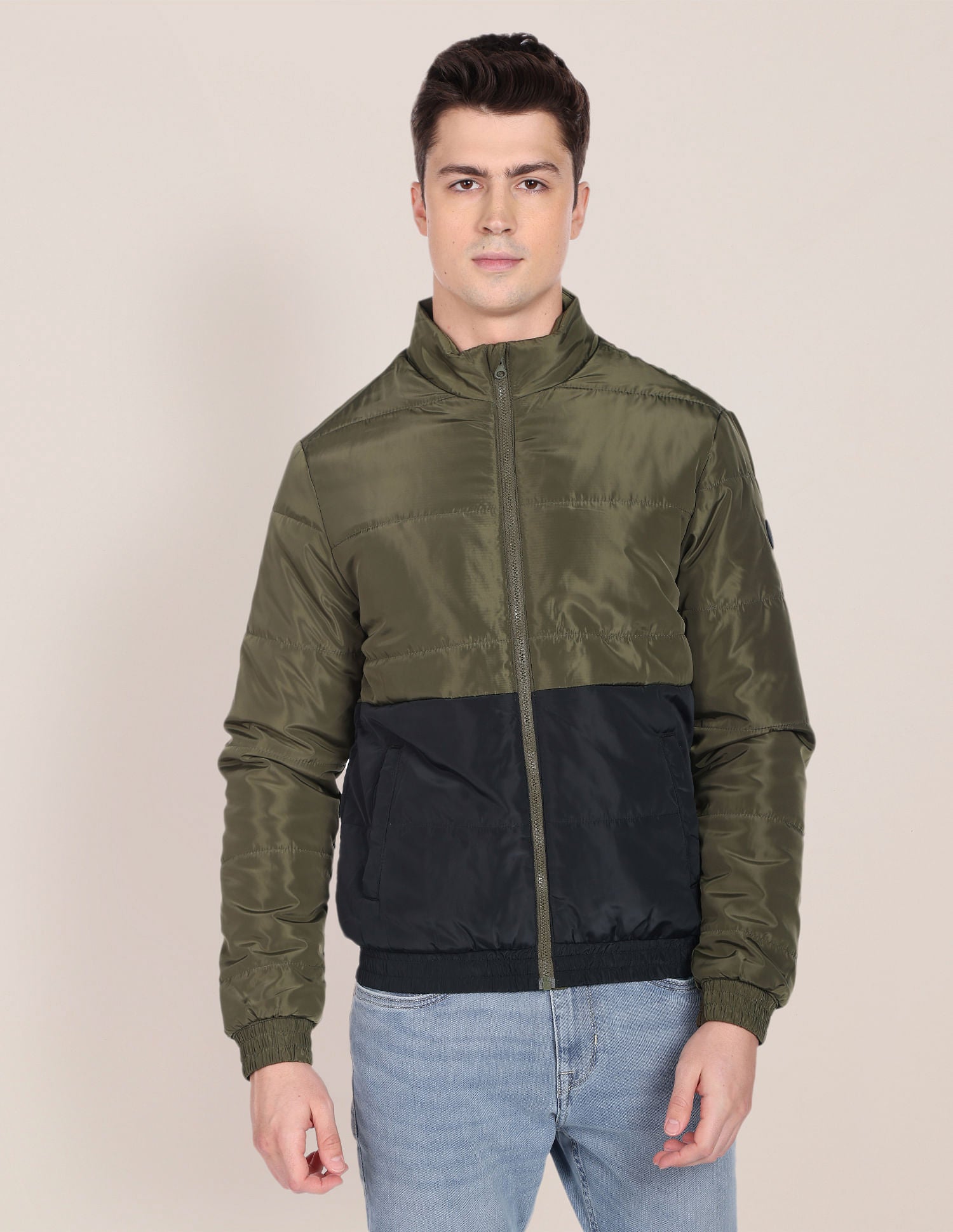 Colour Block Zip Up Jacket Olive and Navy - U.S. Polo Assn. India | Large