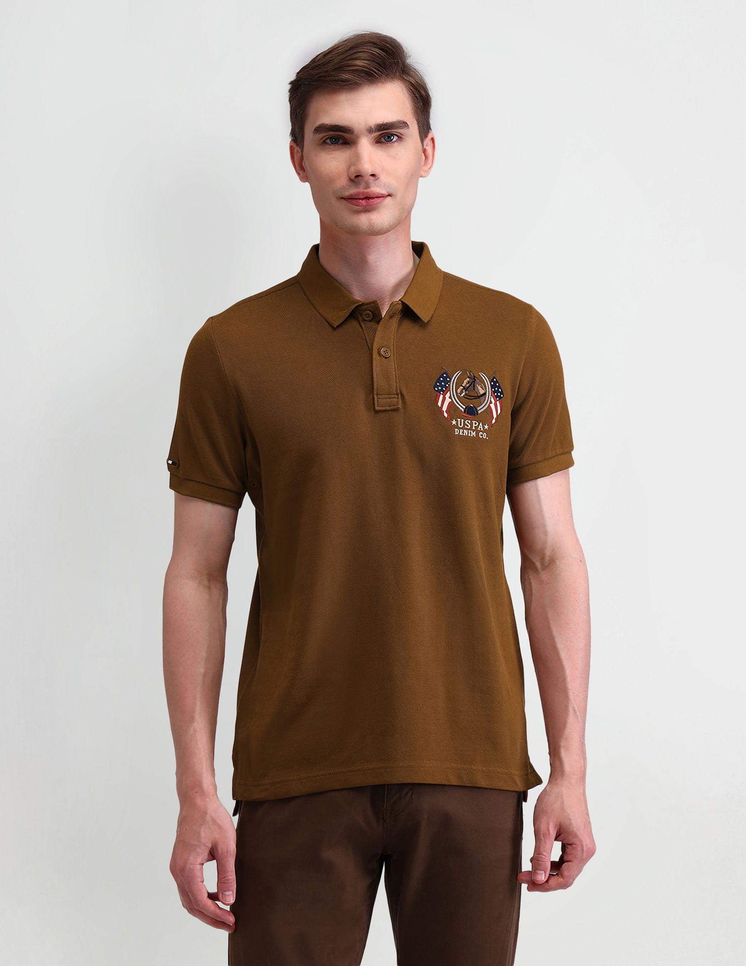 Solid Muscle Fit Polo Shirt Me. Brown - U.S. POLO ASSN. | Large