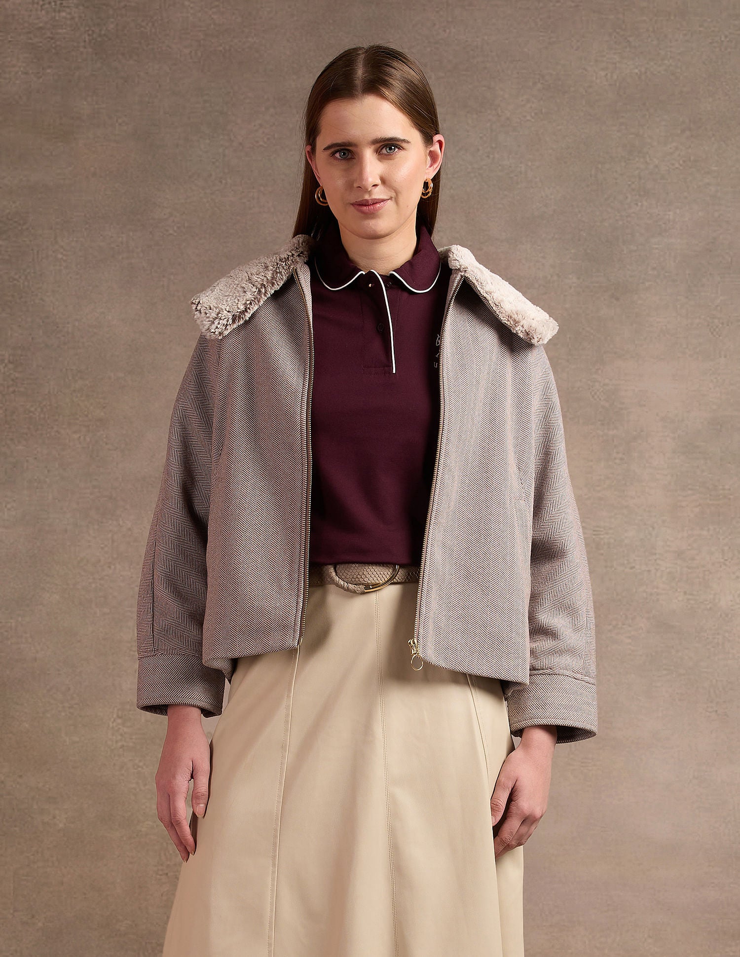 Fur Collar Kimono Jacket Brown - U.S. POLO ASSN. | Large