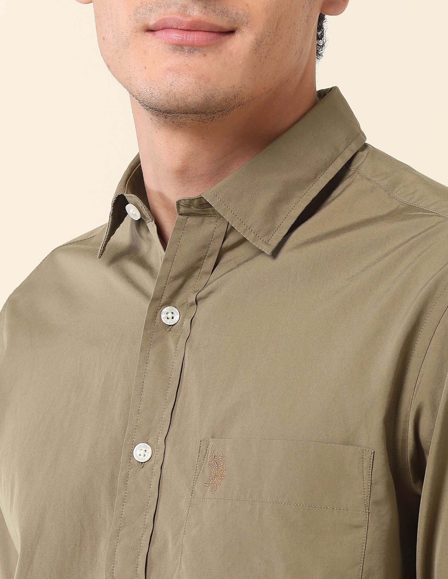 Pure Cotton Tailored Fit Shirt Khaki - U.S. Polo Assn. India | Large
