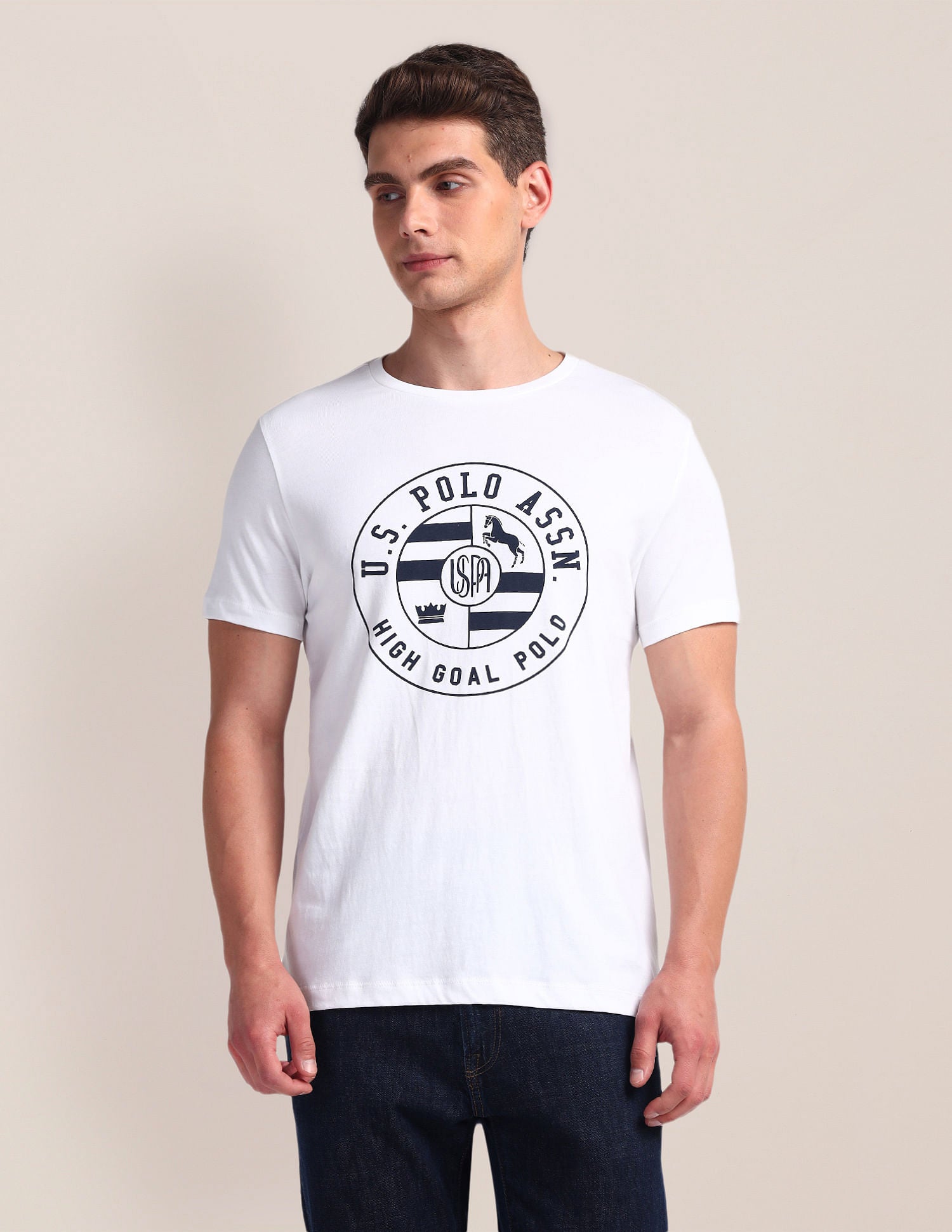 Brand Print Slim Fit T-Shirt White - U.S. Polo Assn. India | Large