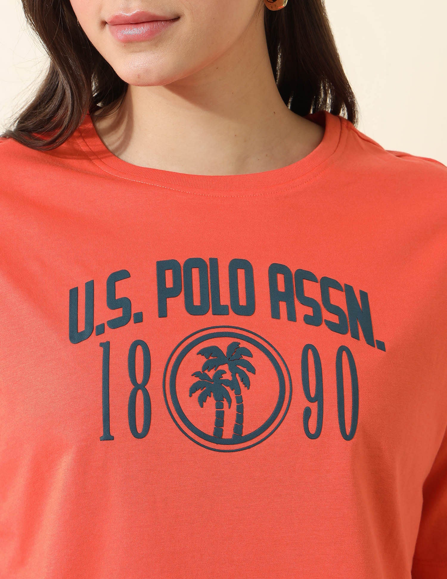 Boyfriend Fit Brand Printed T-Shirt Coral - U.S. POLO ASSN. | Large