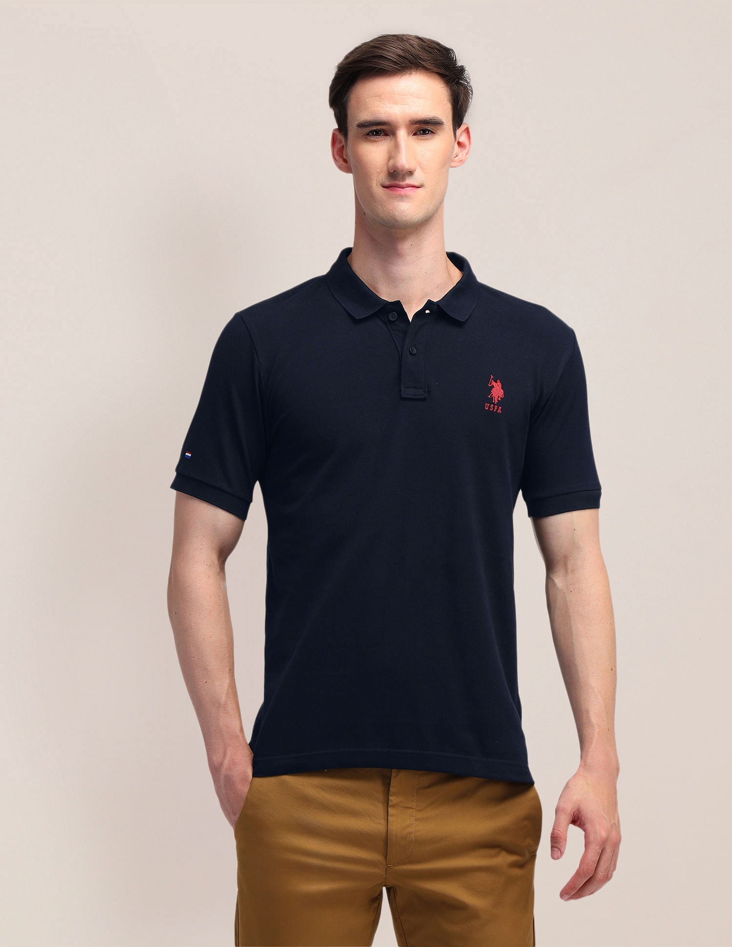 Solid Slim Fit Pure Cotton Polo Shirt Navy - U.S. POLO ASSN. | Large