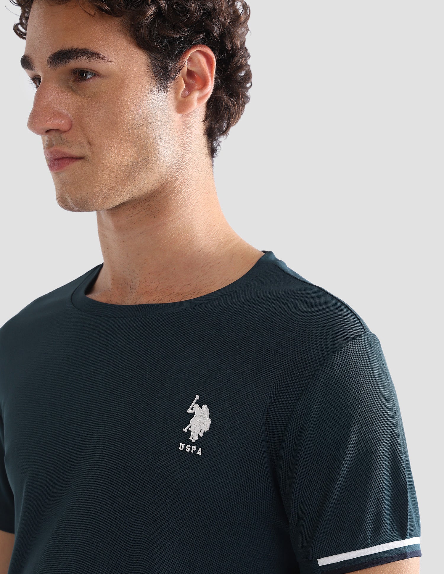 Solid Slim Fit Active T-Shirt Teal - U.S. Polo Assn. India | Large