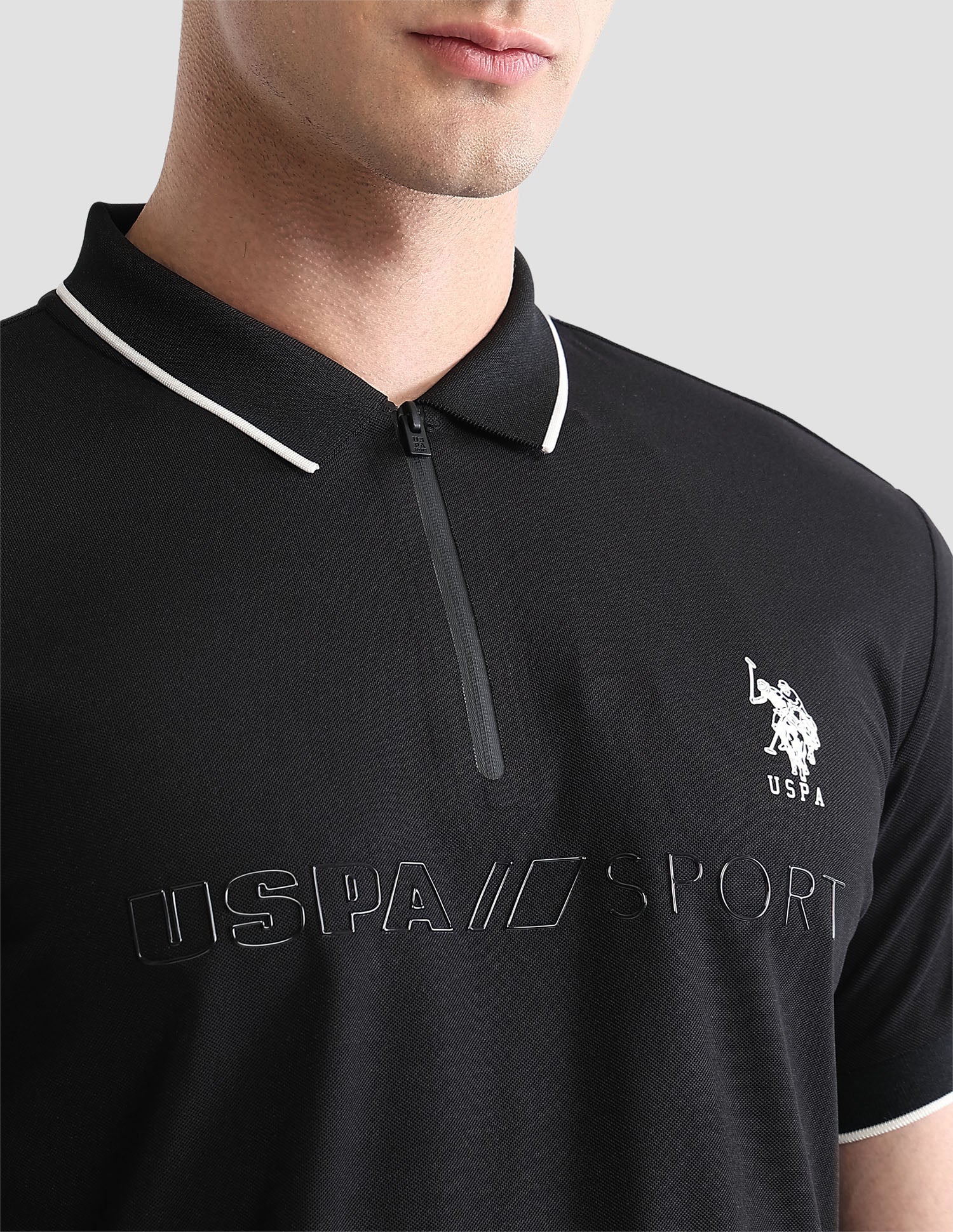 Brand Embossed Regular Fit Active Polo Shirt Black - U.S. POLO ASSN. | Large