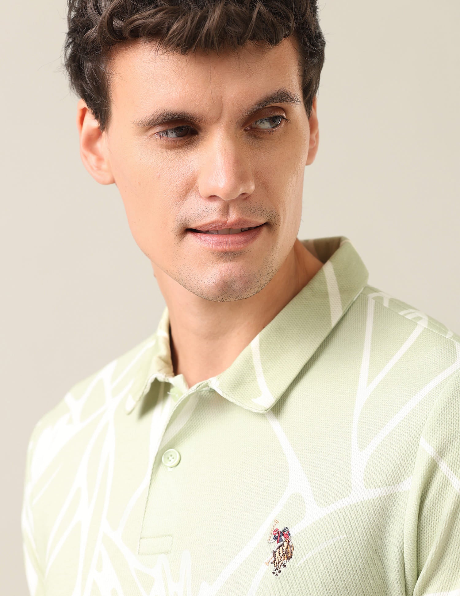 Abstract Printed Slim Fit Polo Shirt Light Green - U.S. Polo Assn. India | Large