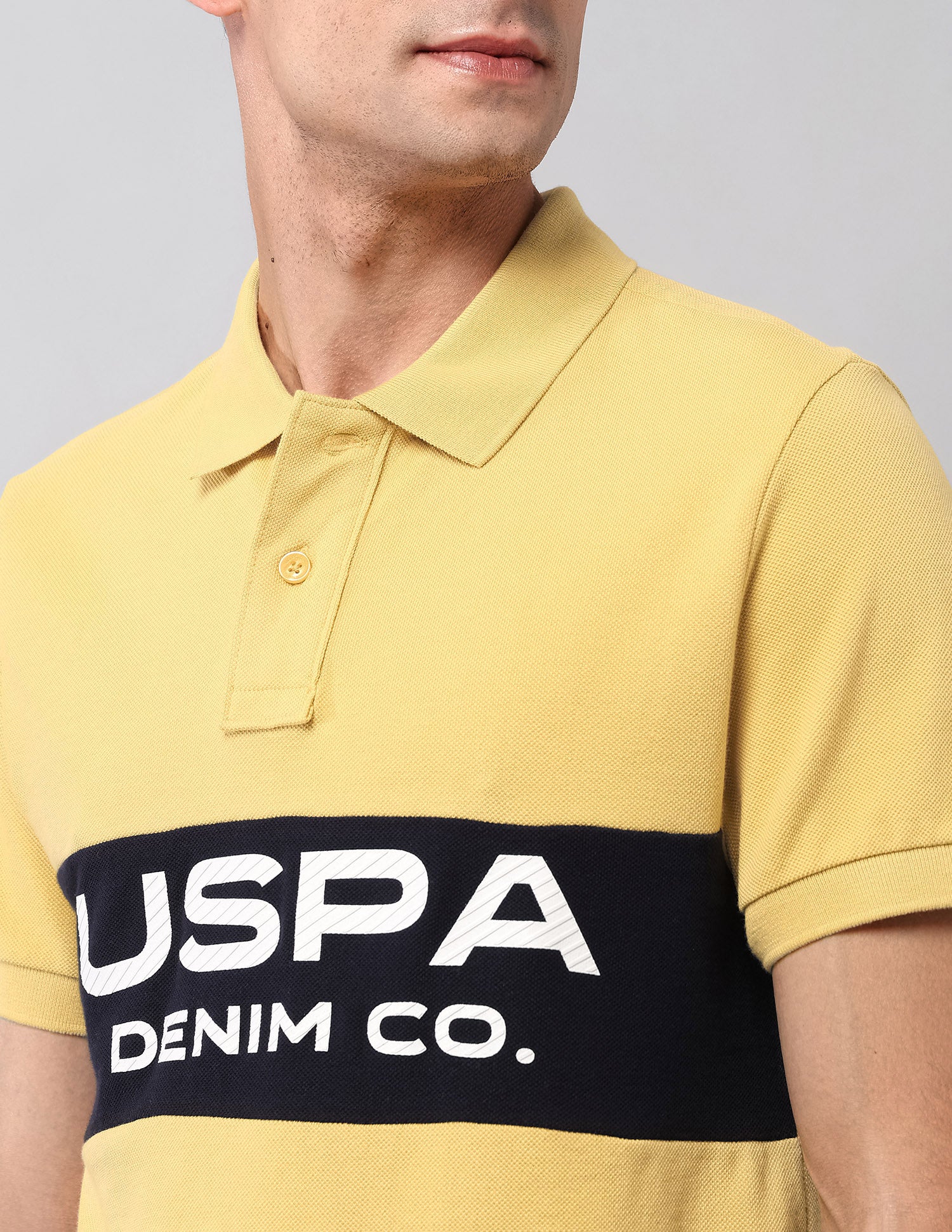 Muscle Fit Brand Printed Polo Shirt Yellow - U.S. Polo Assn. India | Large