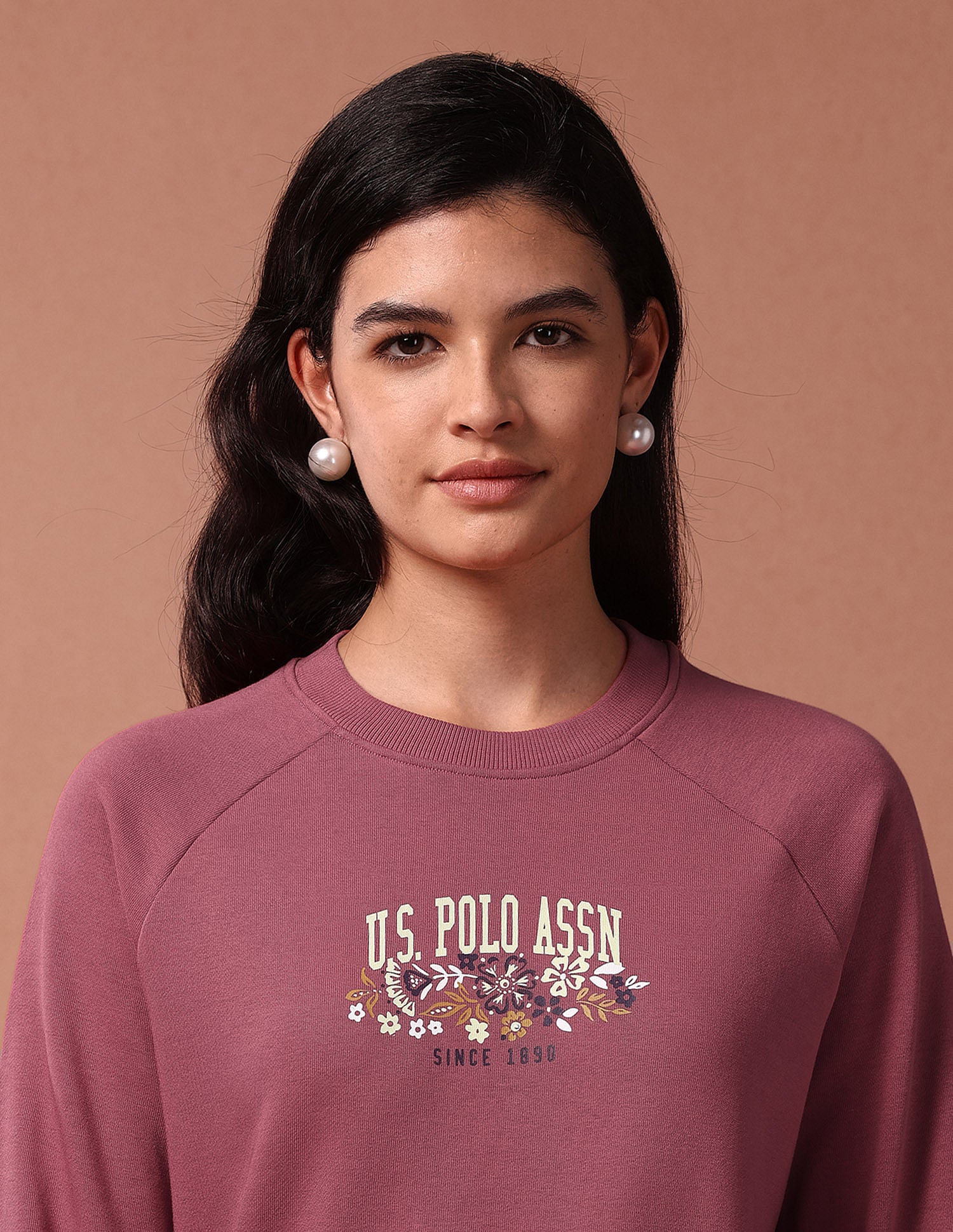 Brand Print Raglan Sleeve Sweatshirt Pink - U.S. POLO ASSN. | Large