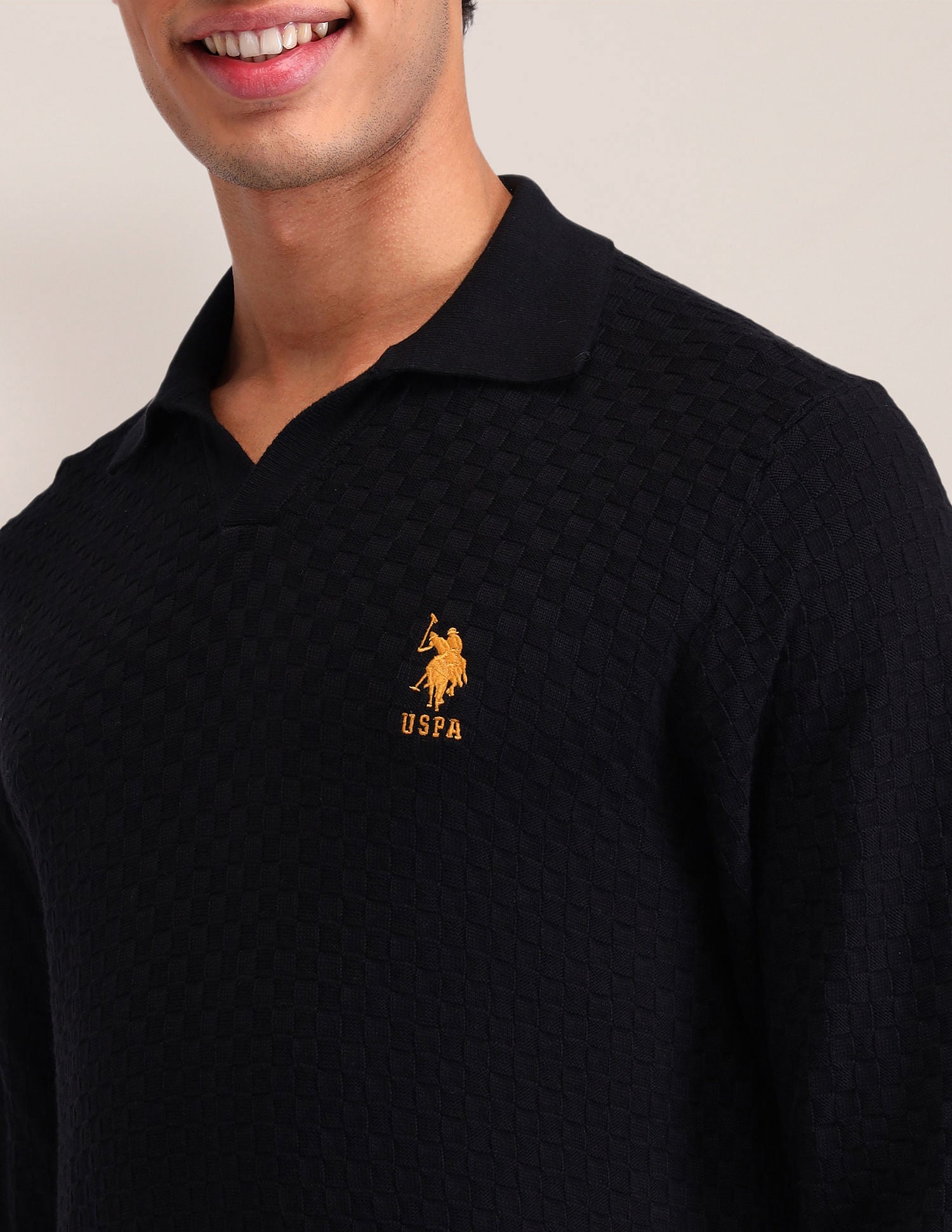 Textured Regular Fit Sweater Black - U.S. Polo Assn. India | Large