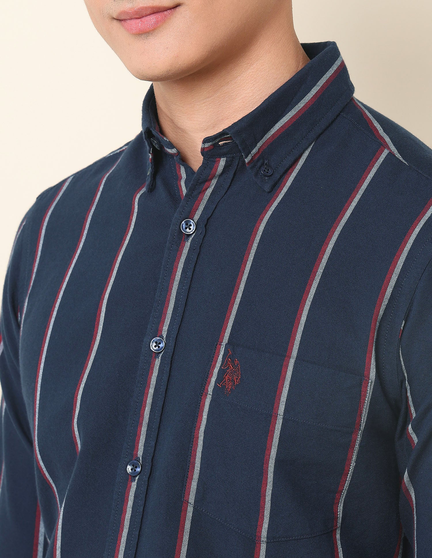 Vertical Striped Oxford Button-Down Shirt Navy - U.S. Polo Assn. India | Large