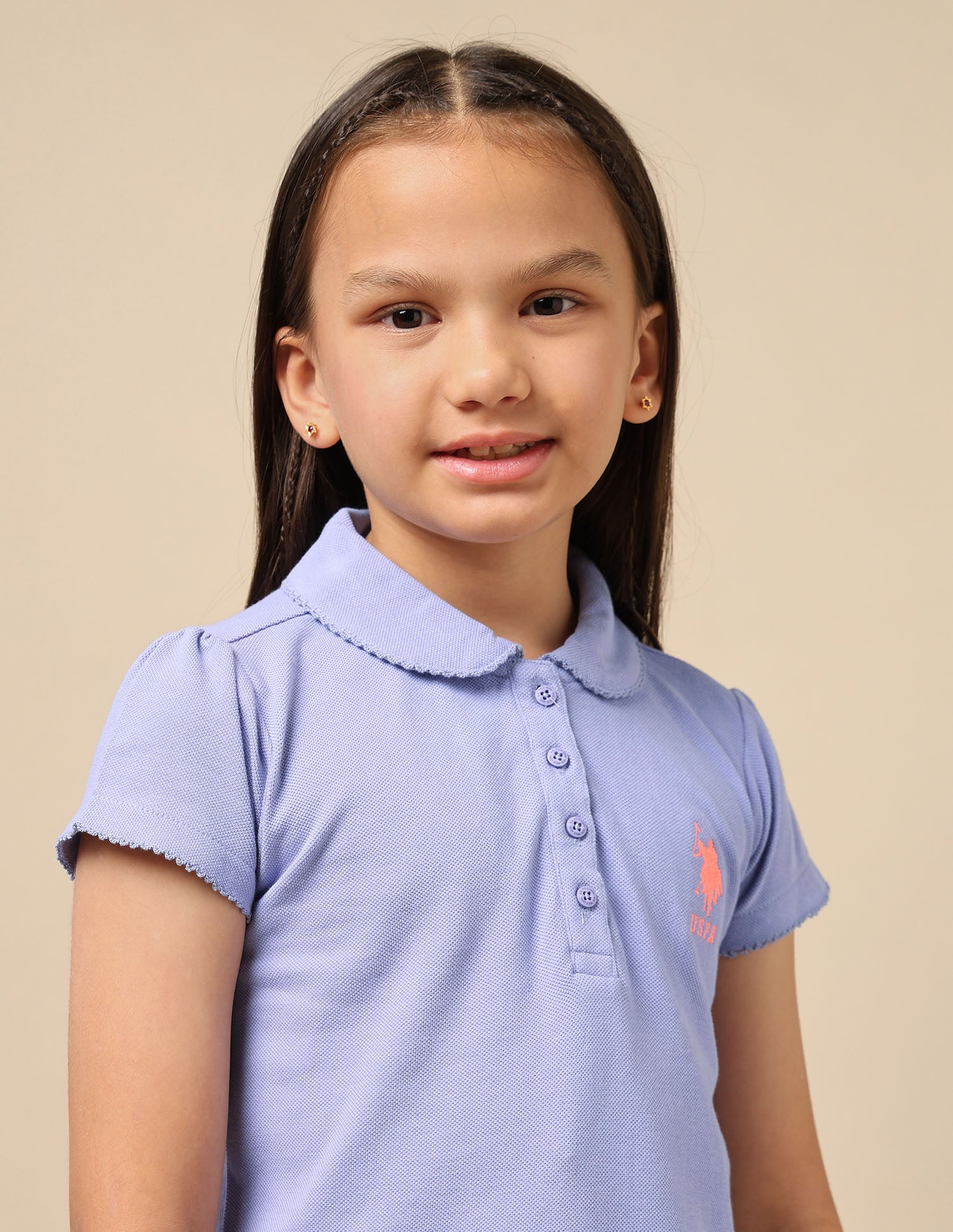 Girls Solid Cotton Polo Shirt Light Purple - U.S. POLO ASSN. | Large