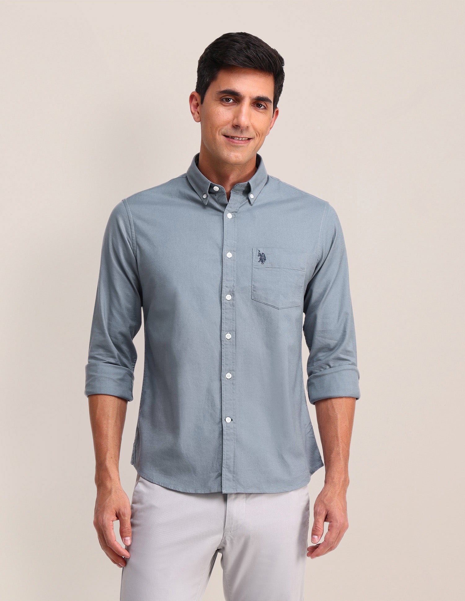 Solid Pattern Oxford Shirt Grey - U.S. Polo Assn. India | Large