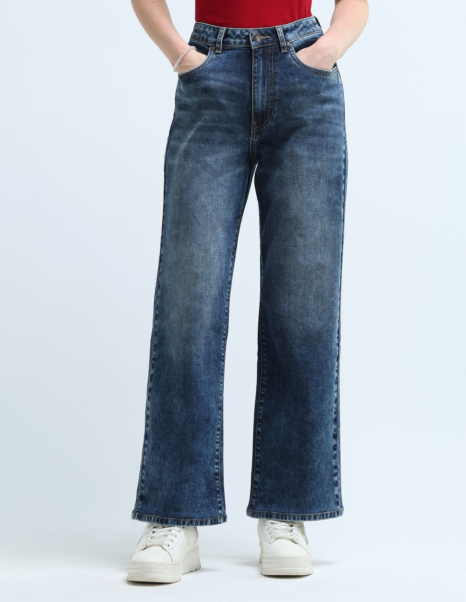 High Rise Wide Leg Jeans Dark Blue - U.S. POLO ASSN. | Large