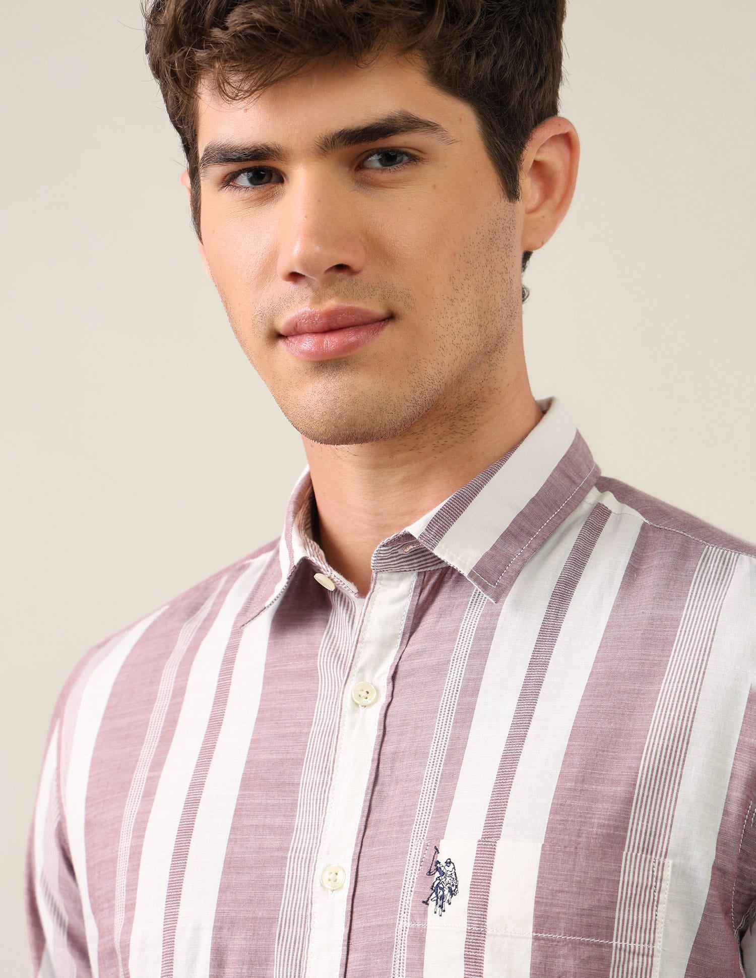 Vertical Striped Regular Fit Shirt Pink - U.S. Polo Assn. India | Large
