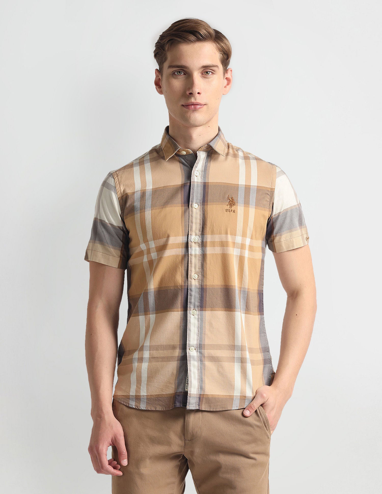 Plaid Check Slim Fit Shirt Khaki - U.S. POLO ASSN. | Large