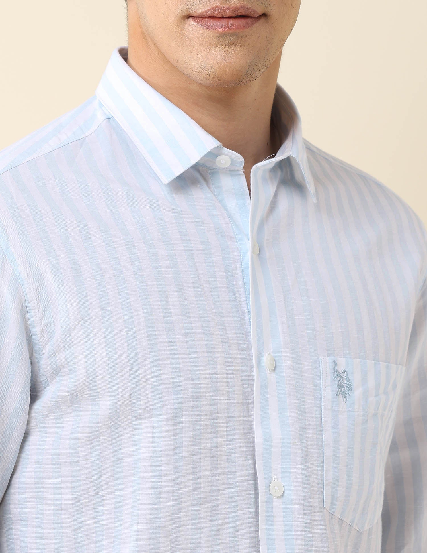 Vertical Striped Tailored Fit Shirt Light Blue - U.S. Polo Assn. India | Large