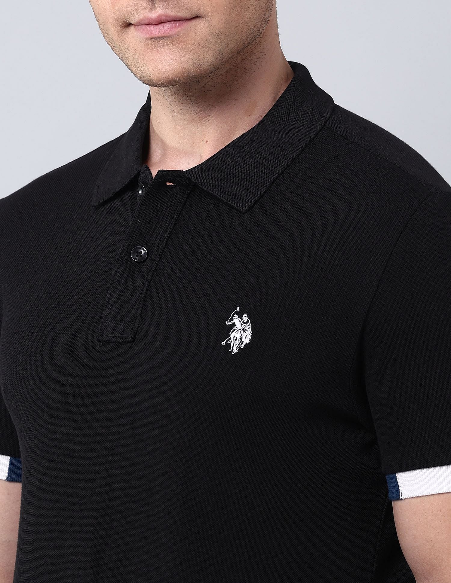 Muscle Fit Solid Polo Shirt Black - U.S. Polo Assn. India | Large