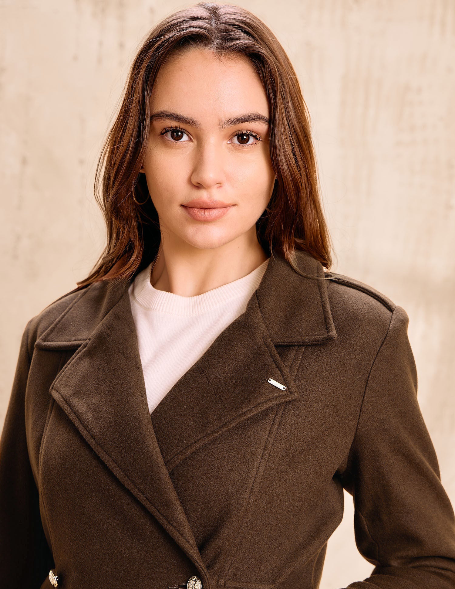 Solid Regular Fit Double Breasted Jacket Brown - U.S. POLO ASSN. | Large