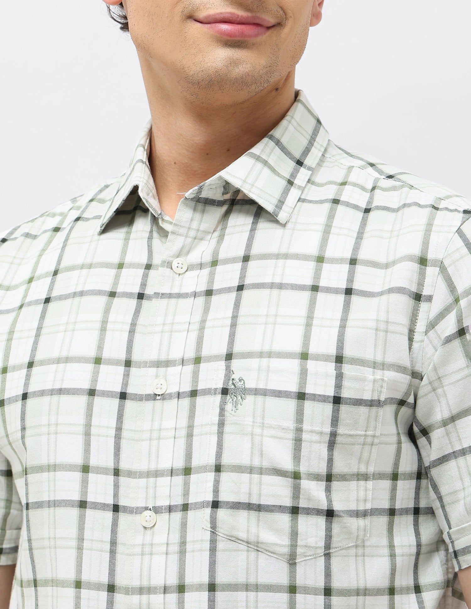Plaid Checked Tailored Fit Shirt Light Green - U.S. POLO ASSN. | Large