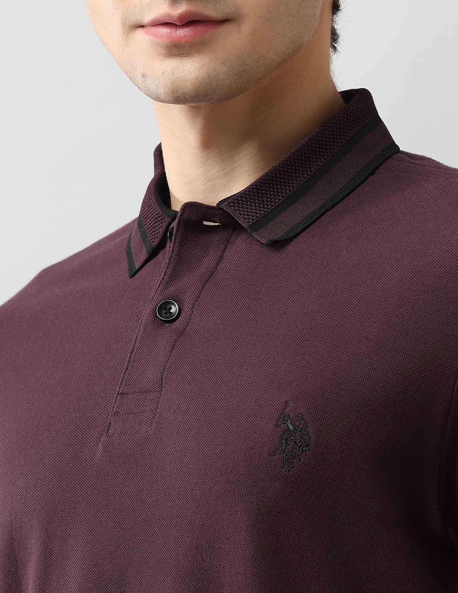 Solid Pure Cotton Black Label Polo Shirt Burgundy - U.S. Polo Assn. India | Large