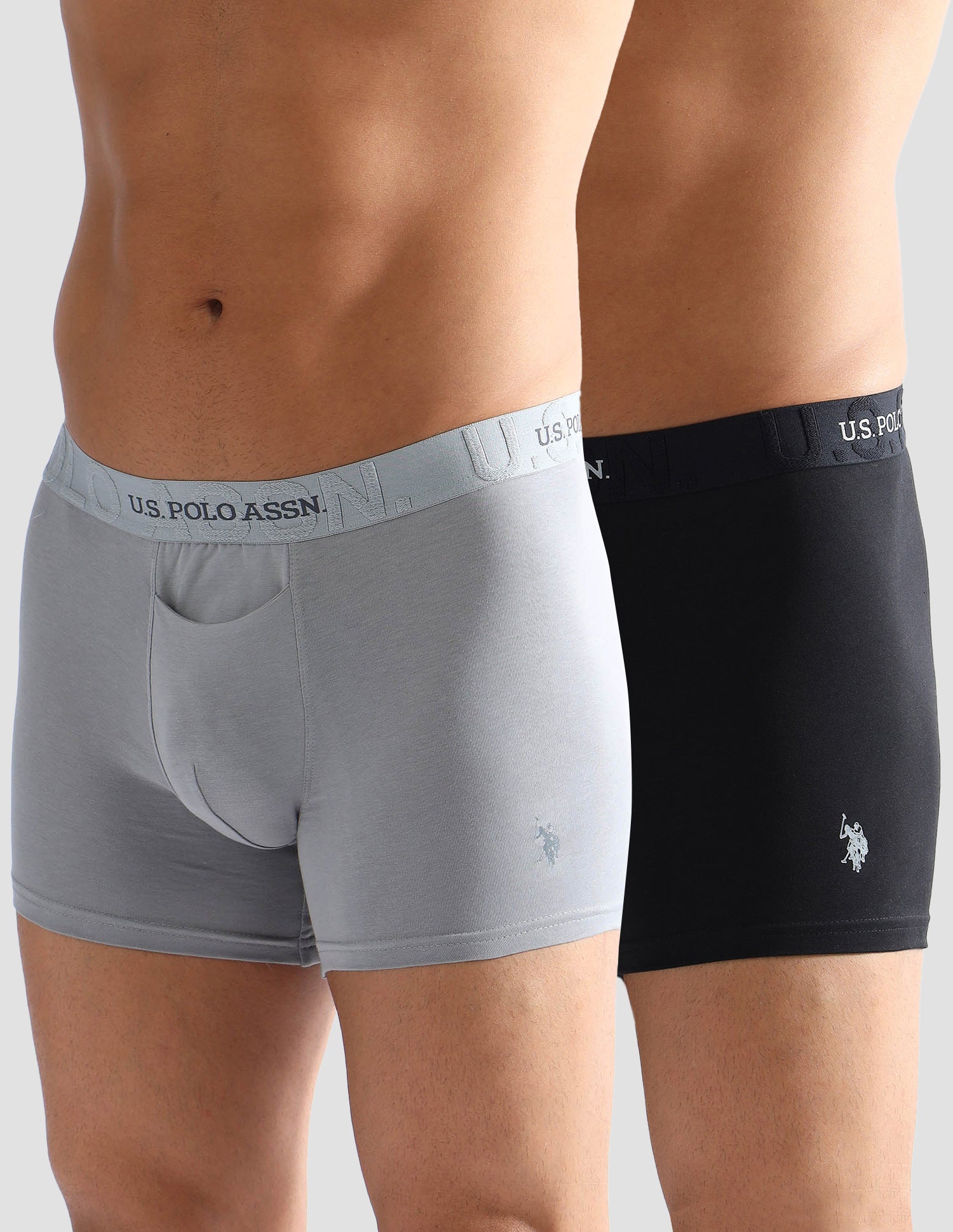 Elastic Waistband Ribbed Solid OET012 Trunks - Pack Of 2 Grey and Black - U.S. POLO ASSN. | Large