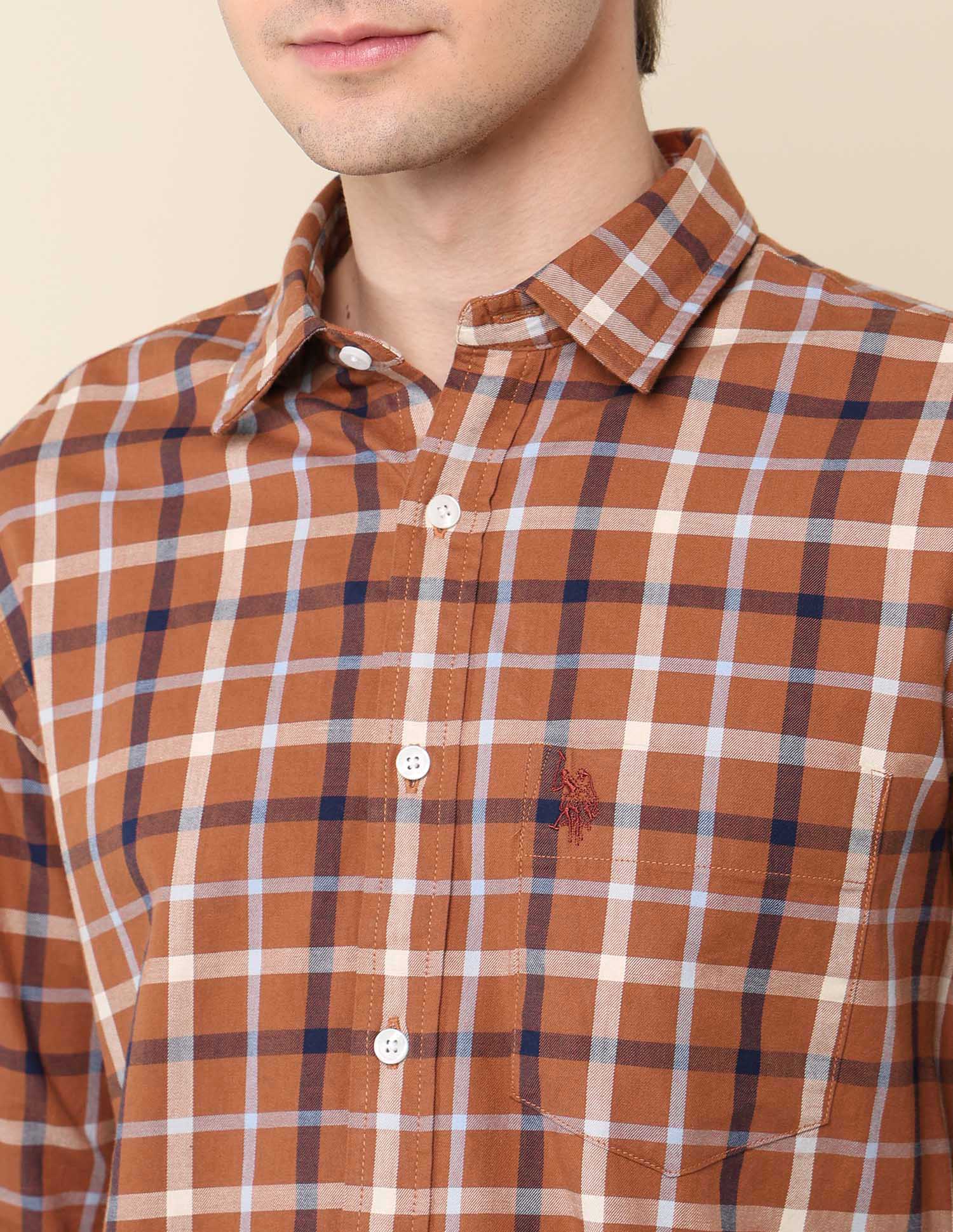 Grid Tattersall Checked Pure Cotton Shirt Rust - U.S. Polo Assn. India | Large