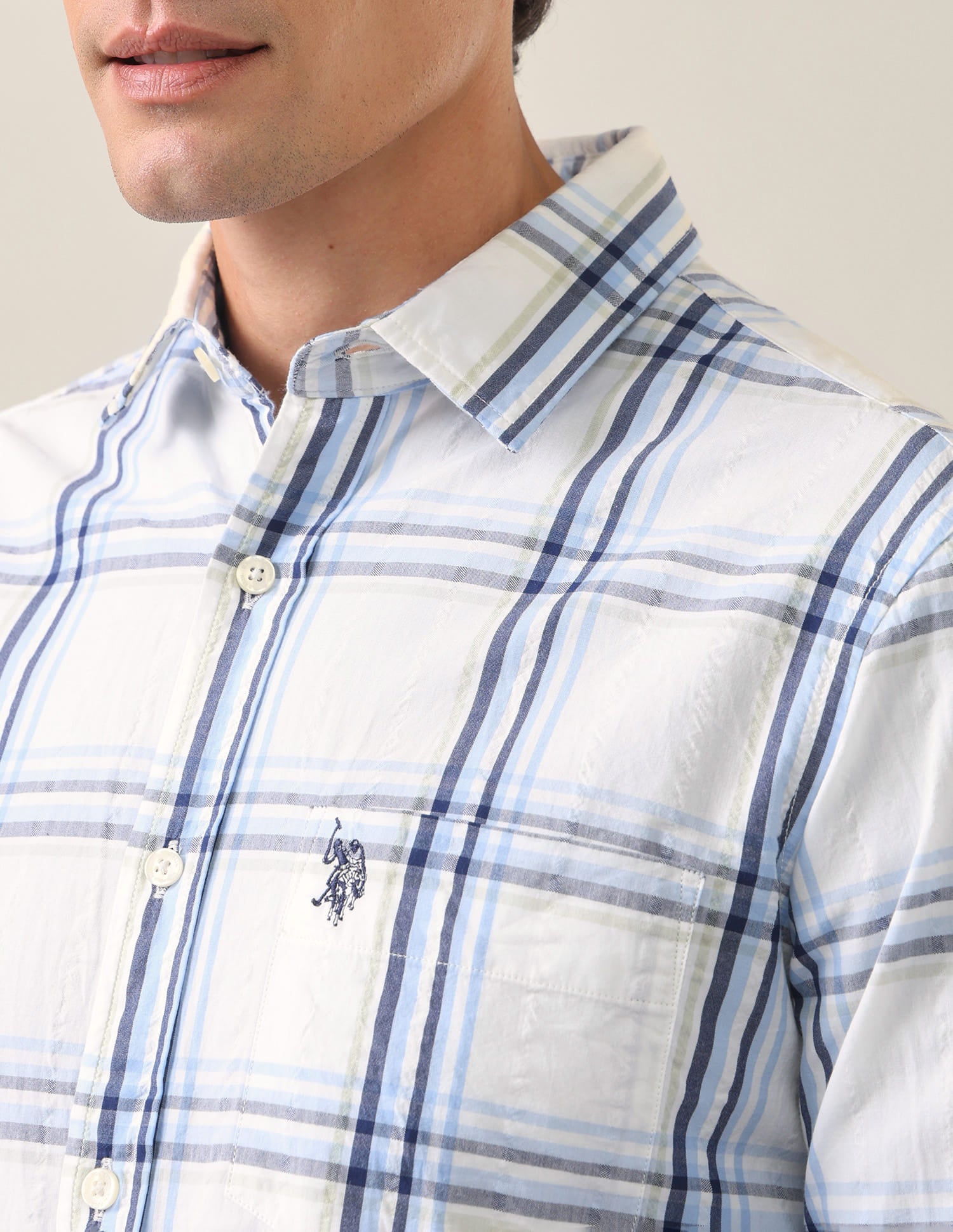 Plaid Checked Tailored Fit Shirt Blue - U.S. Polo Assn. India | Large
