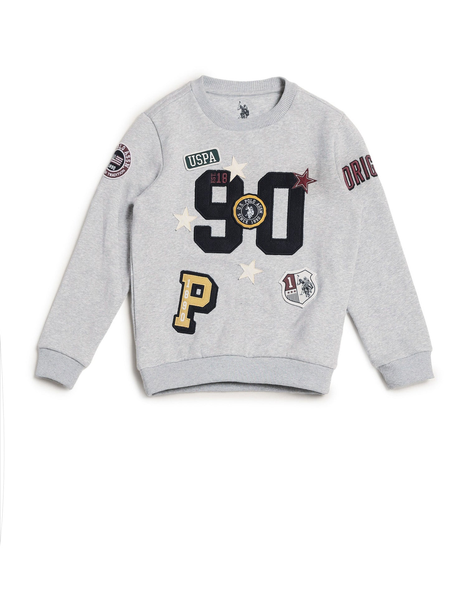 Boys Appliqued Regular Fit Sweatshirt Light Grey - U.S. POLO ASSN. | Large