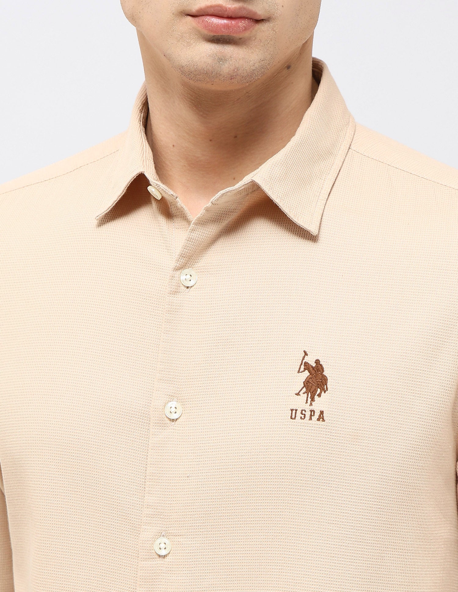 Solid Regular Fit Shirt Cream - U.S. POLO ASSN. | Large
