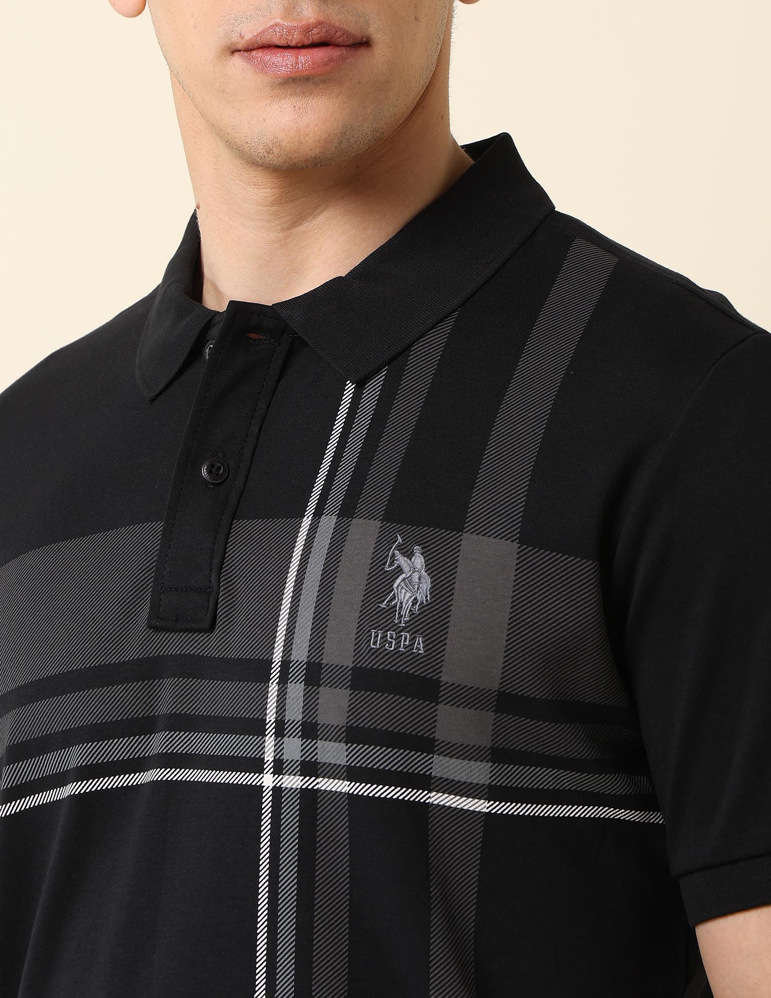 Checked Modern Monochrome Polo Shirt Black - U.S. Polo Assn. India | Large